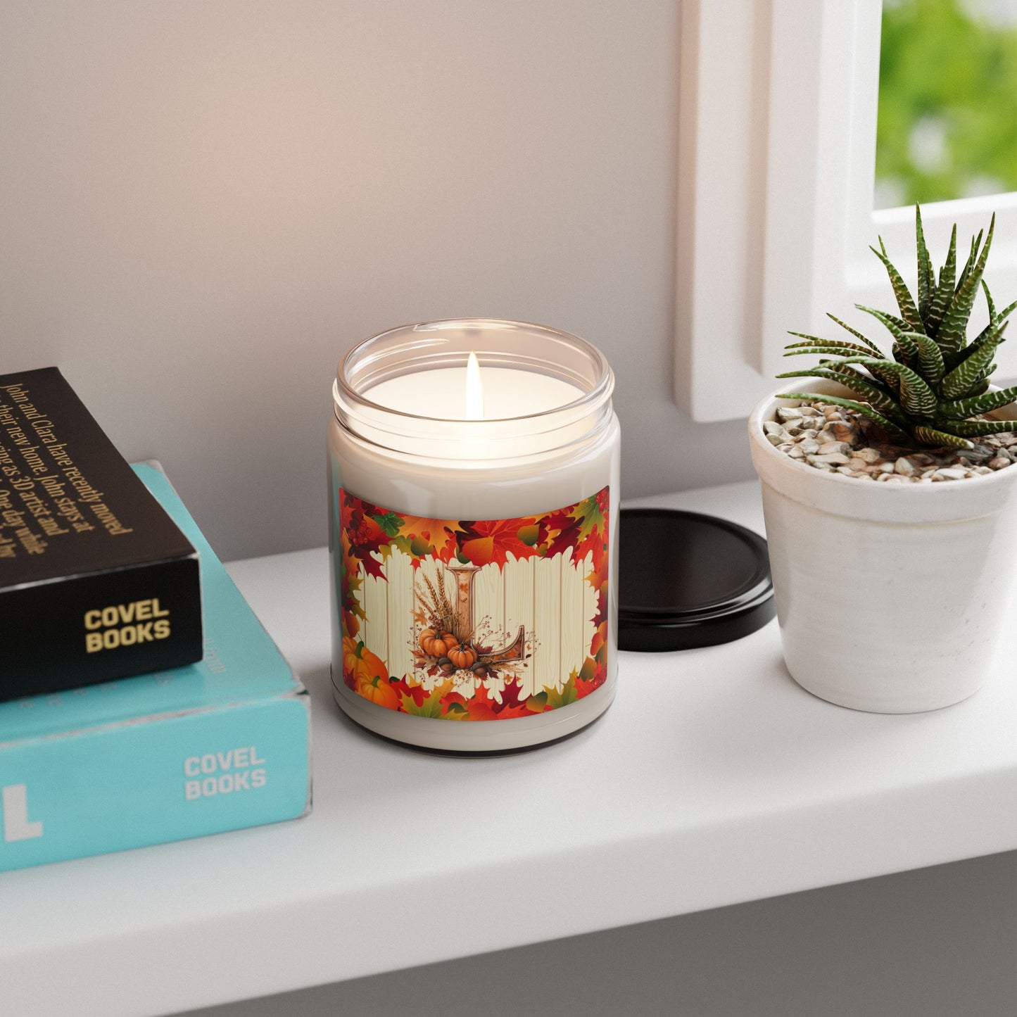 Fall Harvest Soy Candle, 9oz — Autumn Leaves & Cornucopia Scent - Letter L