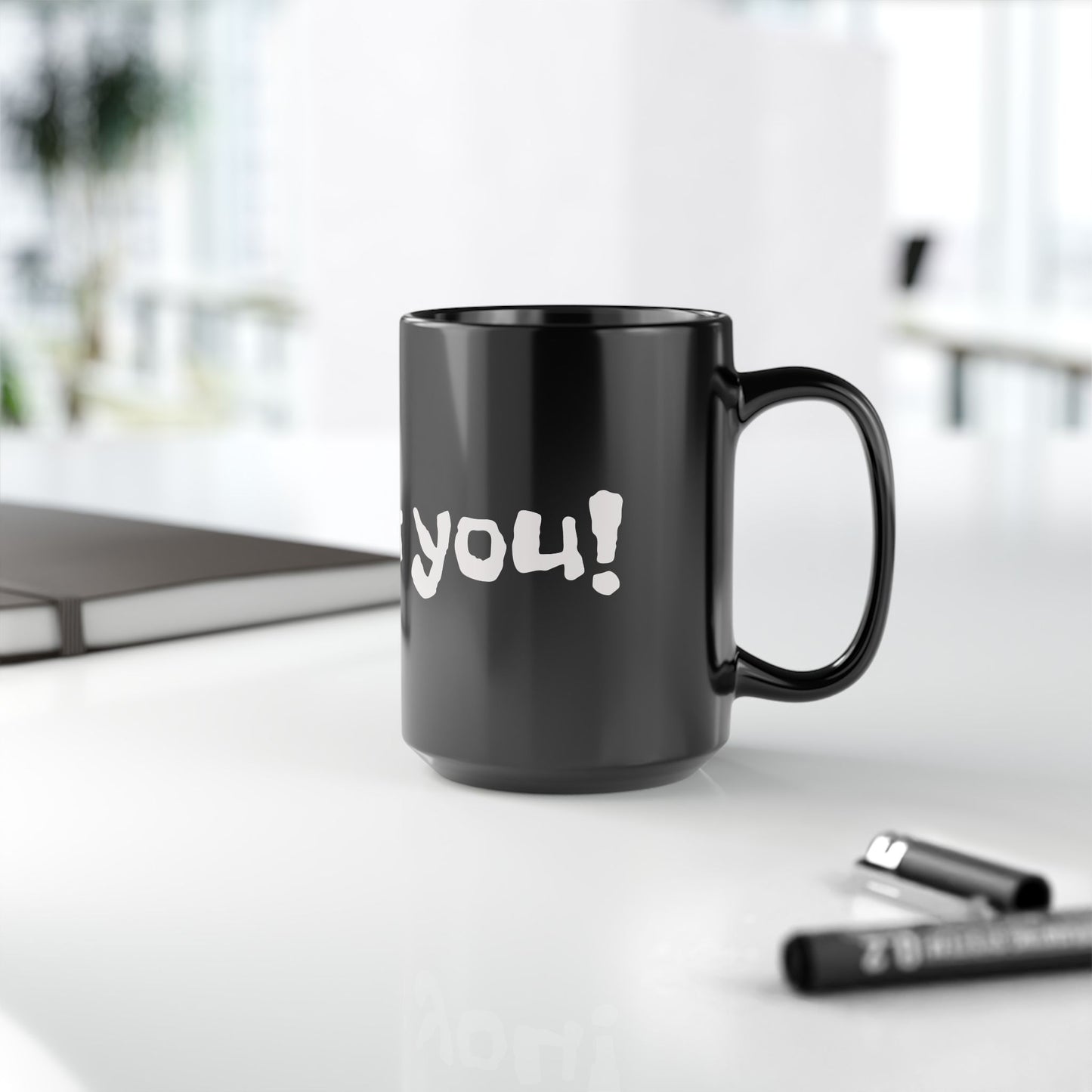 Thank You Black 15oz Mug — Bold Handwritten Gratitude Coffee Cup