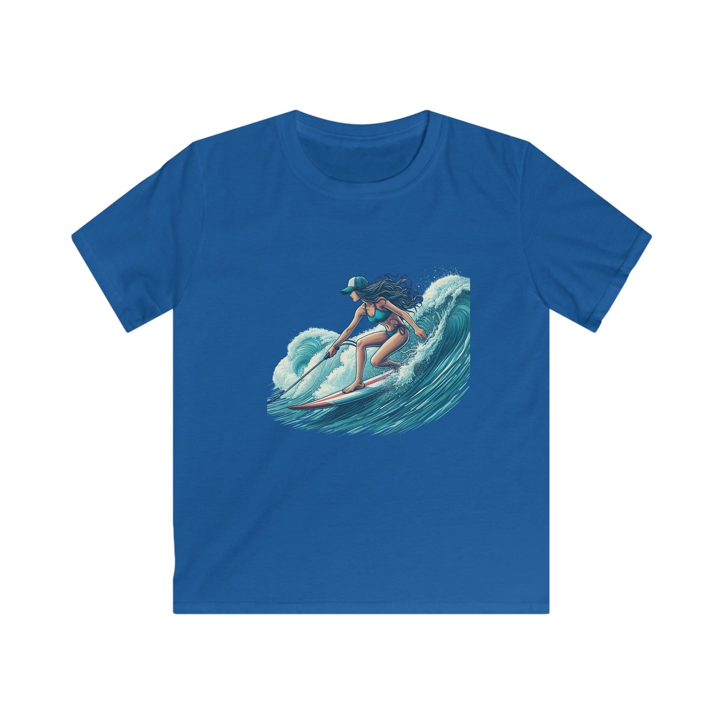 Surfer Girl Kids Softstyle Tee, Youth Surf T-Shirt, Cool Summer Top, Beachwear for Kids, Gift for Young Surfers, Fun Outdoor Apparel