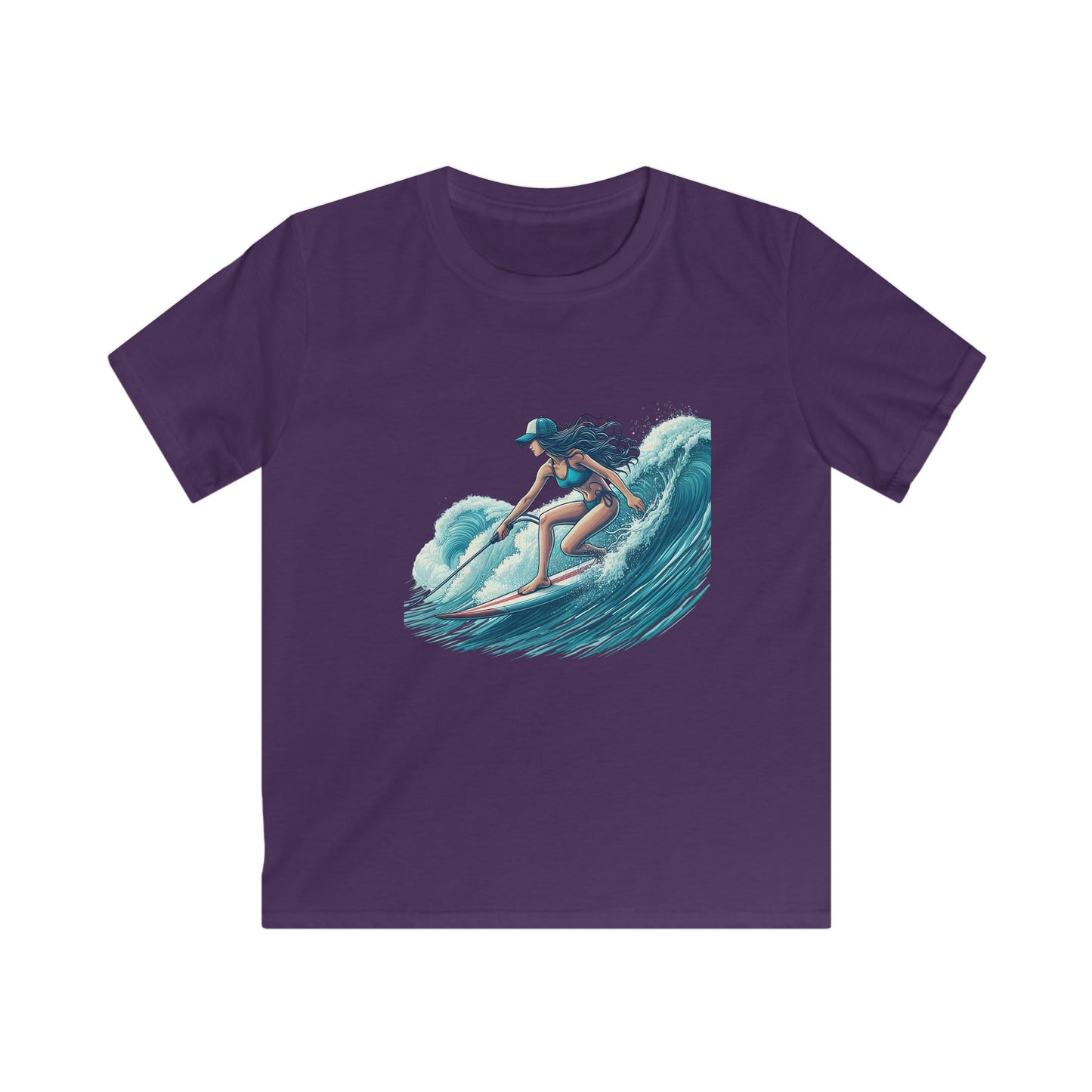 Surfer Girl Kids Softstyle Tee, Youth Surf T-Shirt, Cool Summer Top, Beachwear for Kids, Gift for Young Surfers, Fun Outdoor Apparel