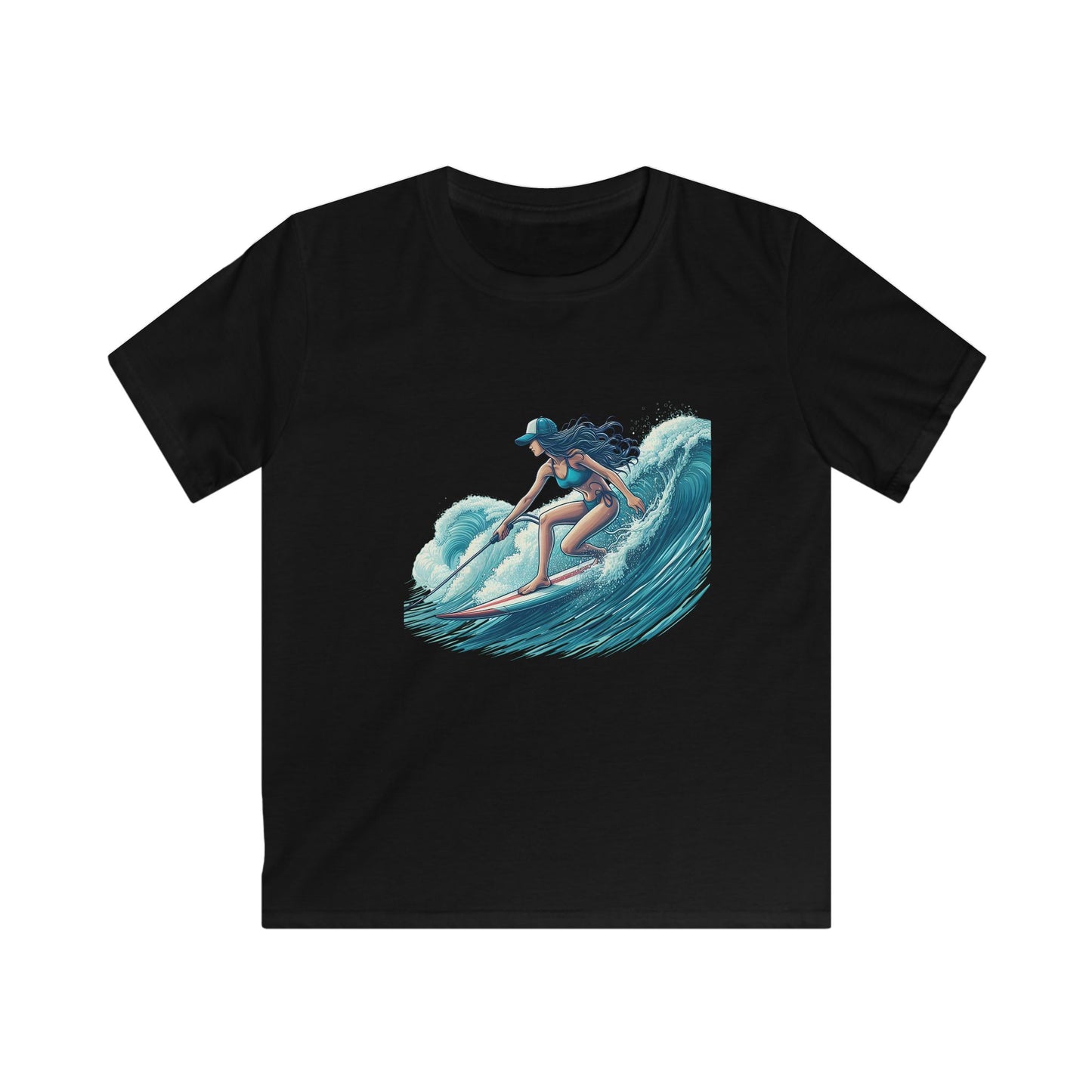 Surfer Girl Kids Softstyle Tee, Youth Surf T-Shirt, Cool Summer Top, Beachwear for Kids, Gift for Young Surfers, Fun Outdoor Apparel