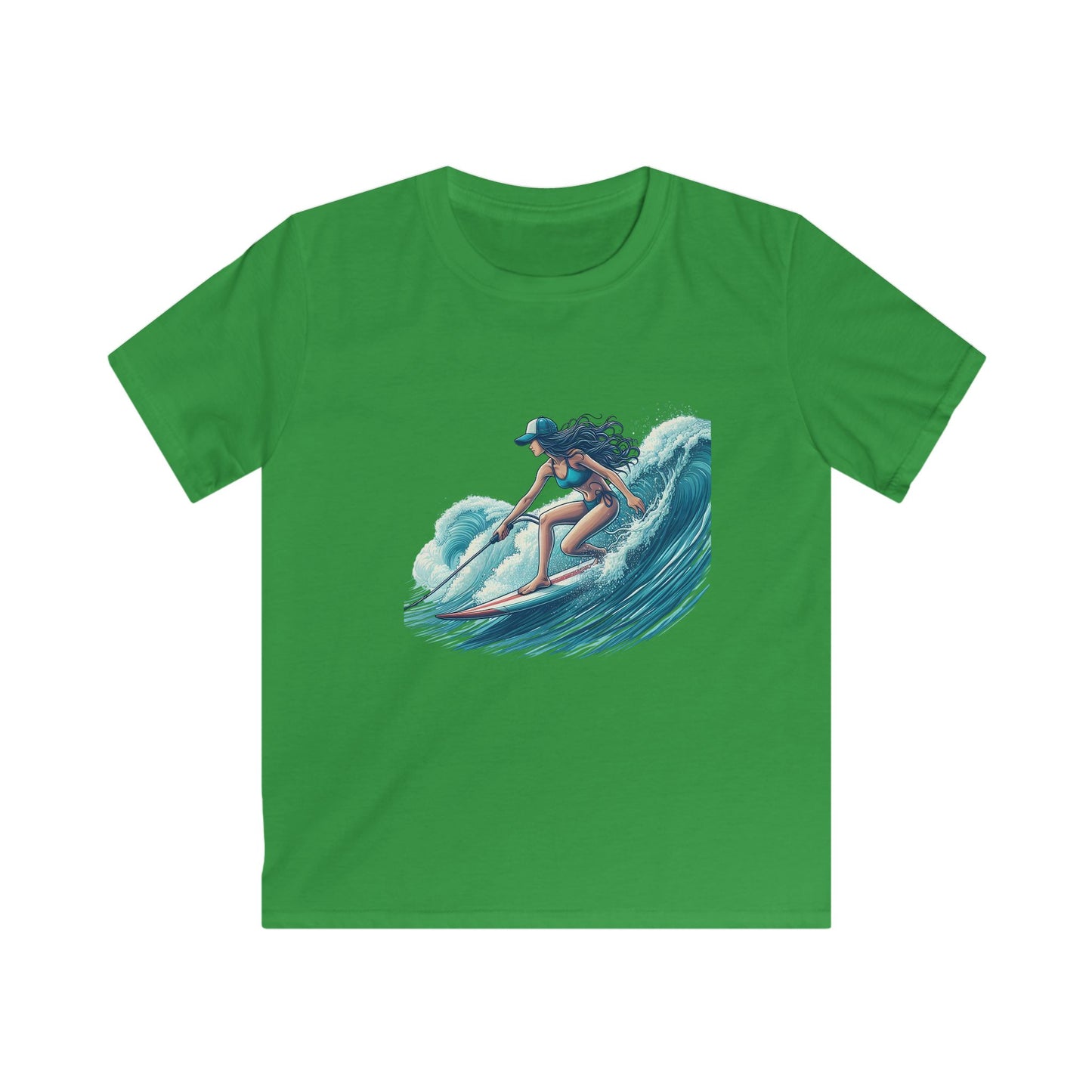 Surfer Girl Kids Softstyle Tee, Youth Surf T-Shirt, Cool Summer Top, Beachwear for Kids, Gift for Young Surfers, Fun Outdoor Apparel