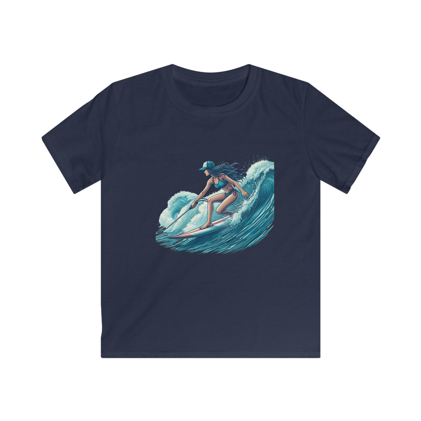 Surfer Girl Kids Softstyle Tee, Youth Surf T-Shirt, Cool Summer Top, Beachwear for Kids, Gift for Young Surfers, Fun Outdoor Apparel