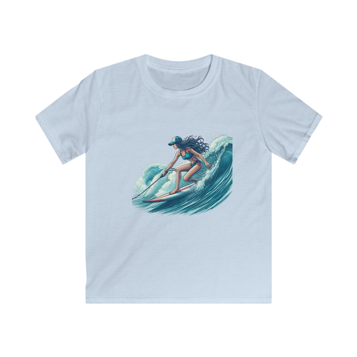 Surfer Girl Kids Softstyle Tee, Youth Surf T-Shirt, Cool Summer Top, Beachwear for Kids, Gift for Young Surfers, Fun Outdoor Apparel