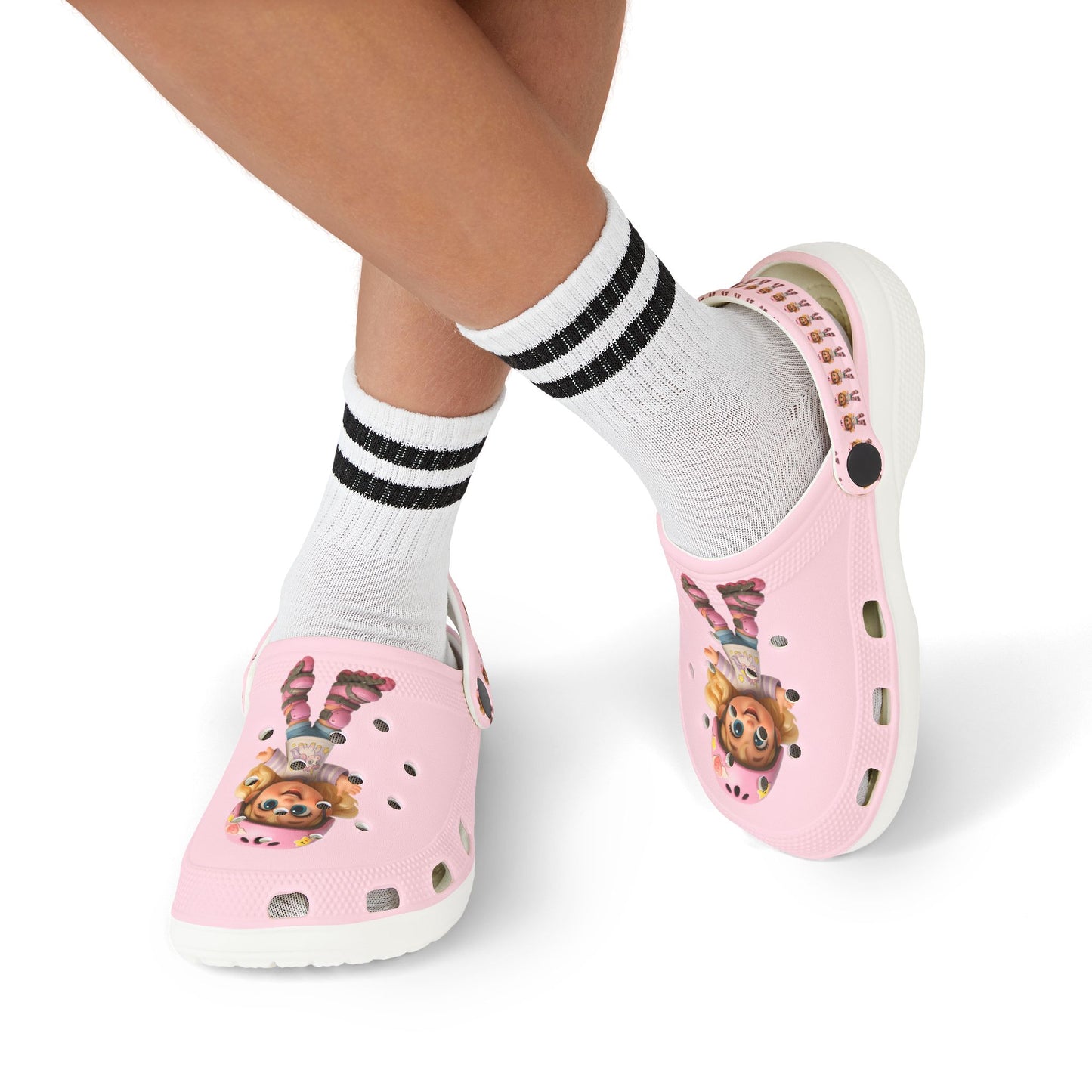 Kids Pink Character  Clogs / Croc — Cute Roller Girl Graphic