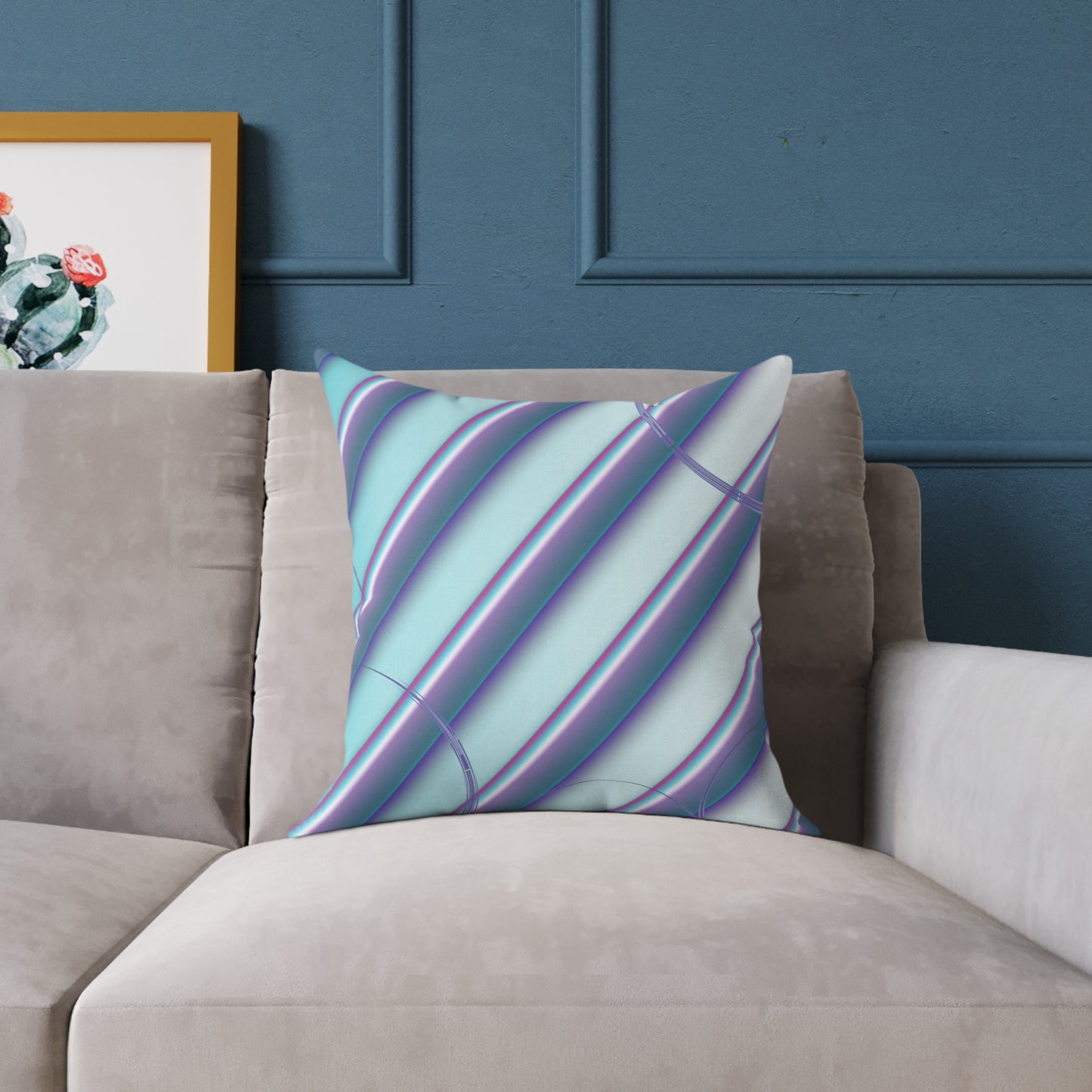 Abstract Teal & Lavender Striped Throw Pillow