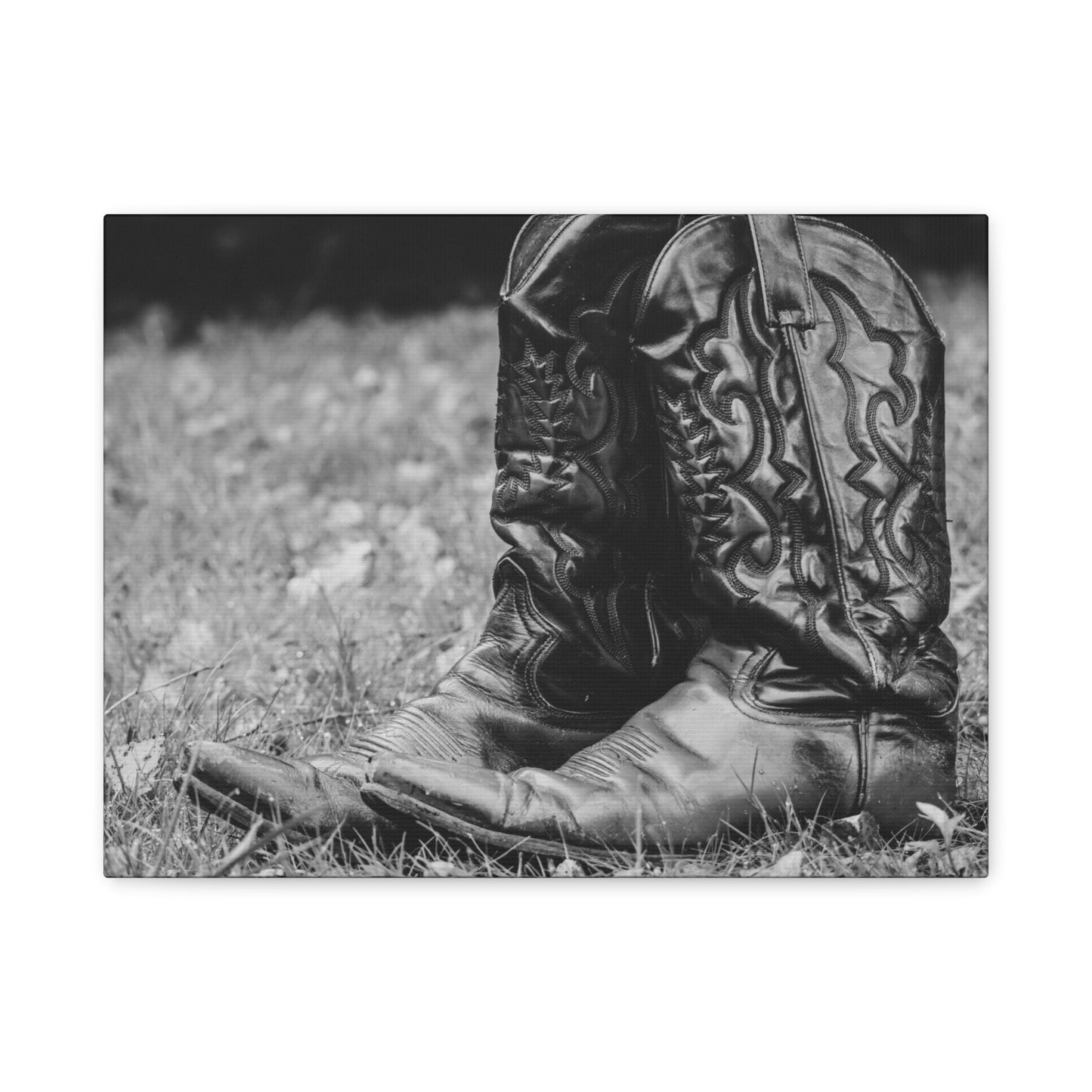 Western Cowboy Boots Matte Canvas Wall Art – Black & White Rustic Country Decor
