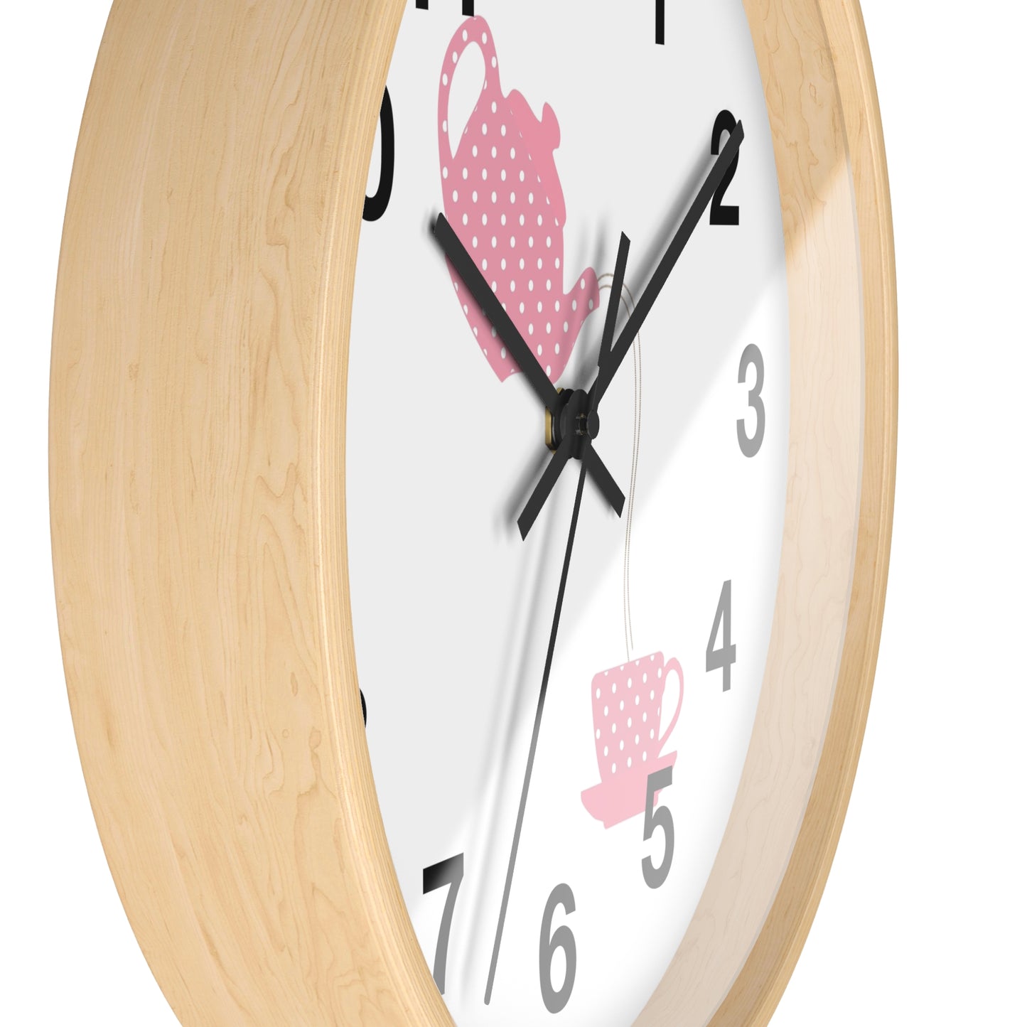 Charming Teapot Wall Clock, Home Decor, Kitchen Gift, Cute Coffee Time, Tea Lover's Gift, Pink Polka Dot Design