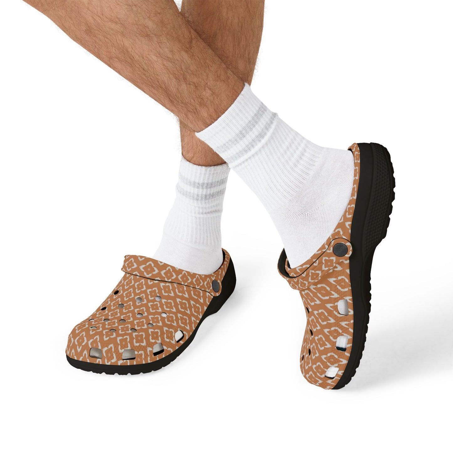 EVA Foam Clogs — Terracotta Geometric Pattern Slip-On Shoes
