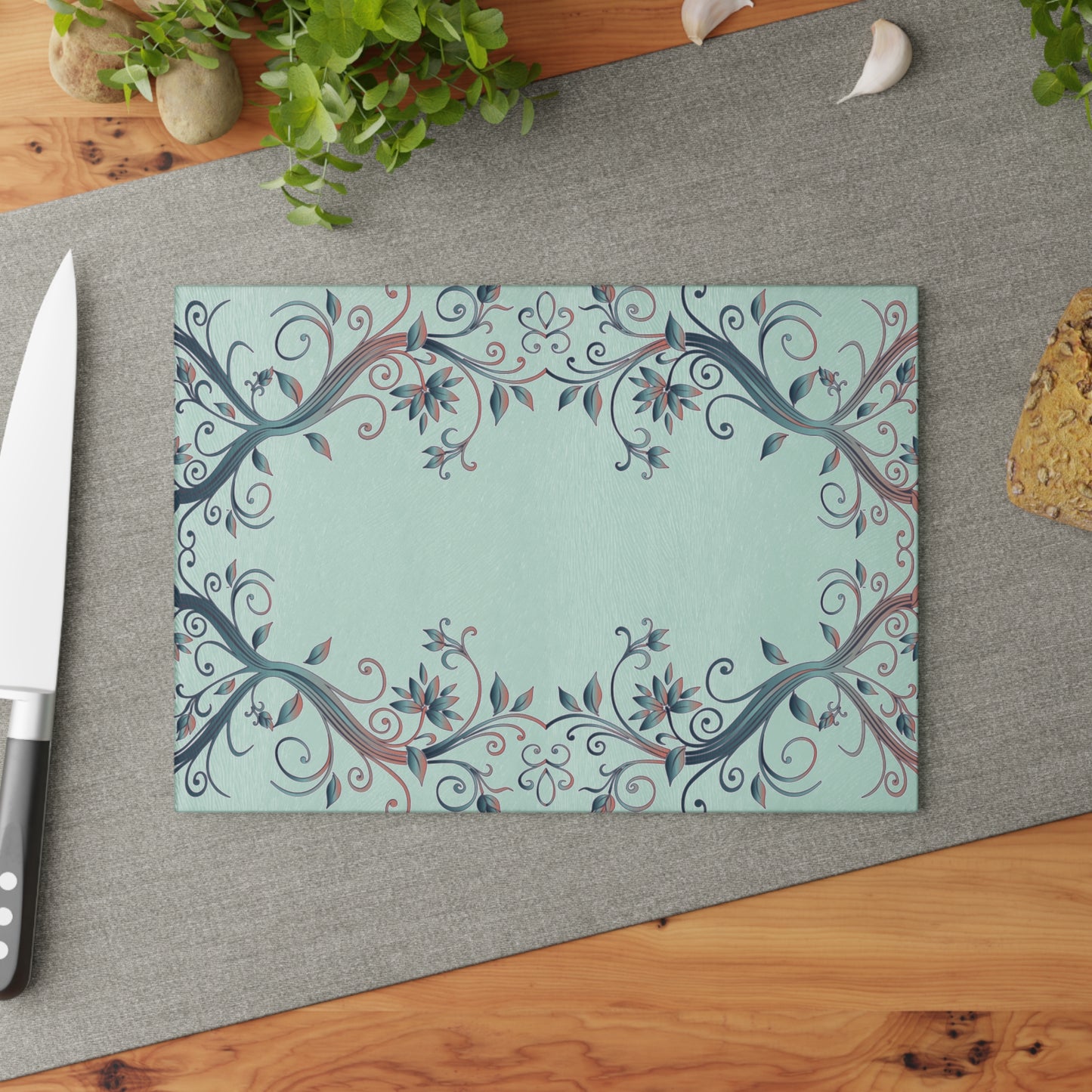 Floral Vine Glass Cutting Board — Mint Decorative Kitchen Chopping Board