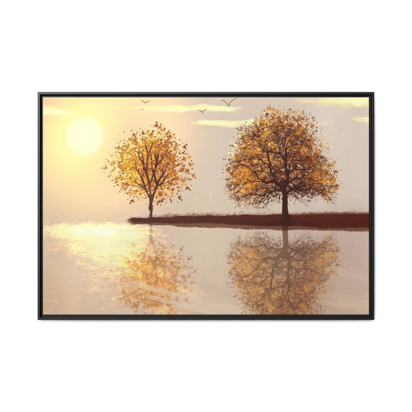 Framed Matte Canvas Wall Art — Golden Autumn Trees Reflection