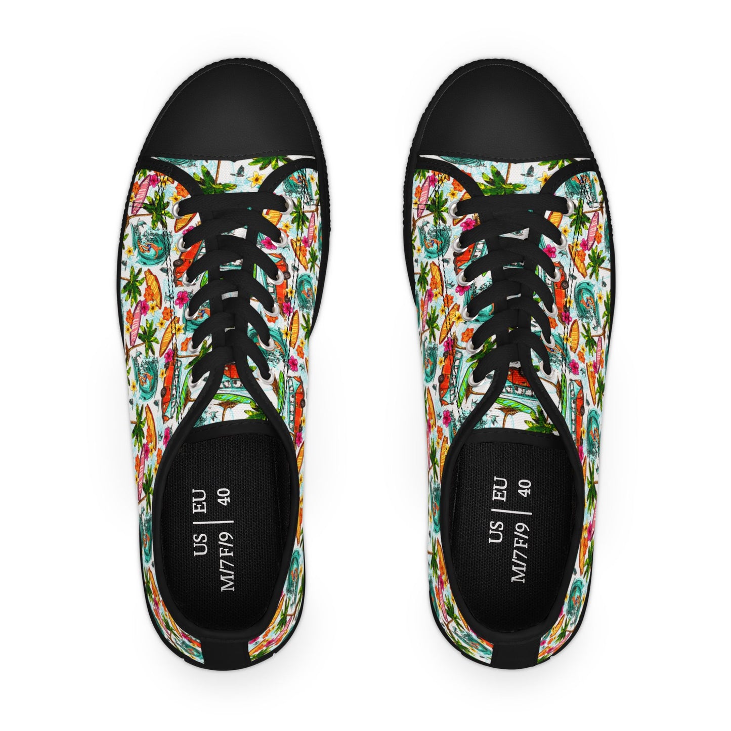 Tropical Floral Low Top Sneakers — Women's Colorful Palm & Hibiscus Print