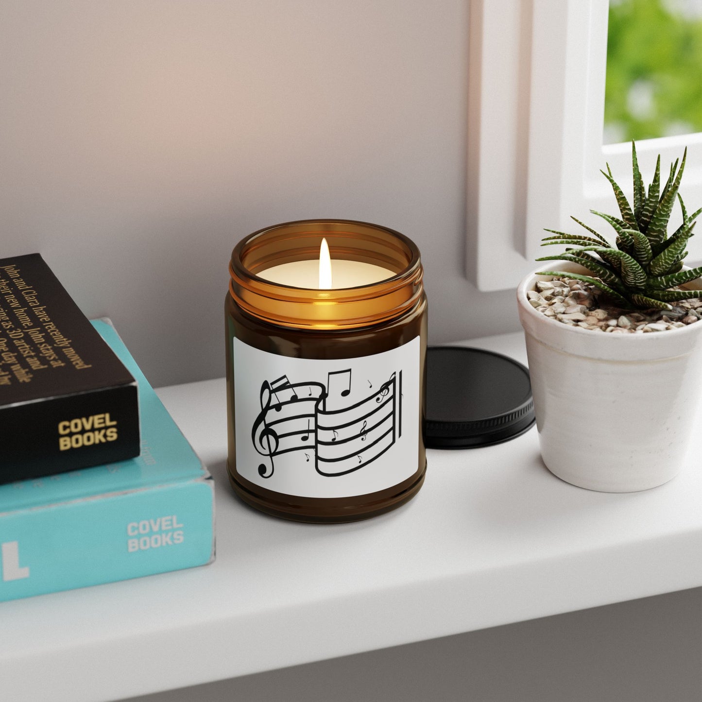 Musical Notes Soy Candle — Amber Jar Scented Candle for Music Lovers