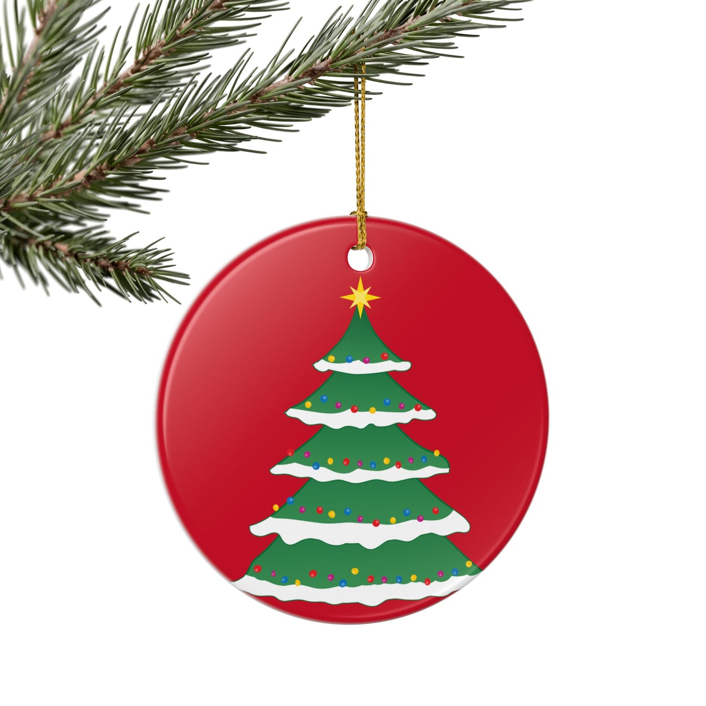Christmas Tree Ceramic Ornament — Double-Sided Red Holiday Decoration