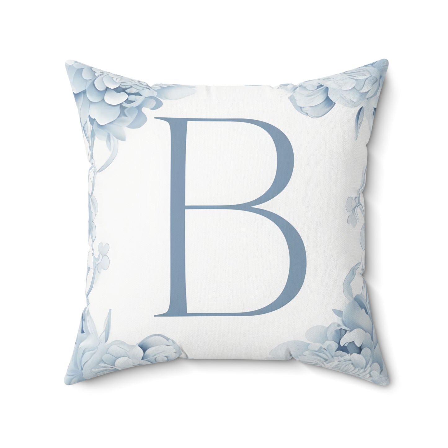 Monogram Pillow — Elegant Blue Floral “B” Decorative Throw Pillow