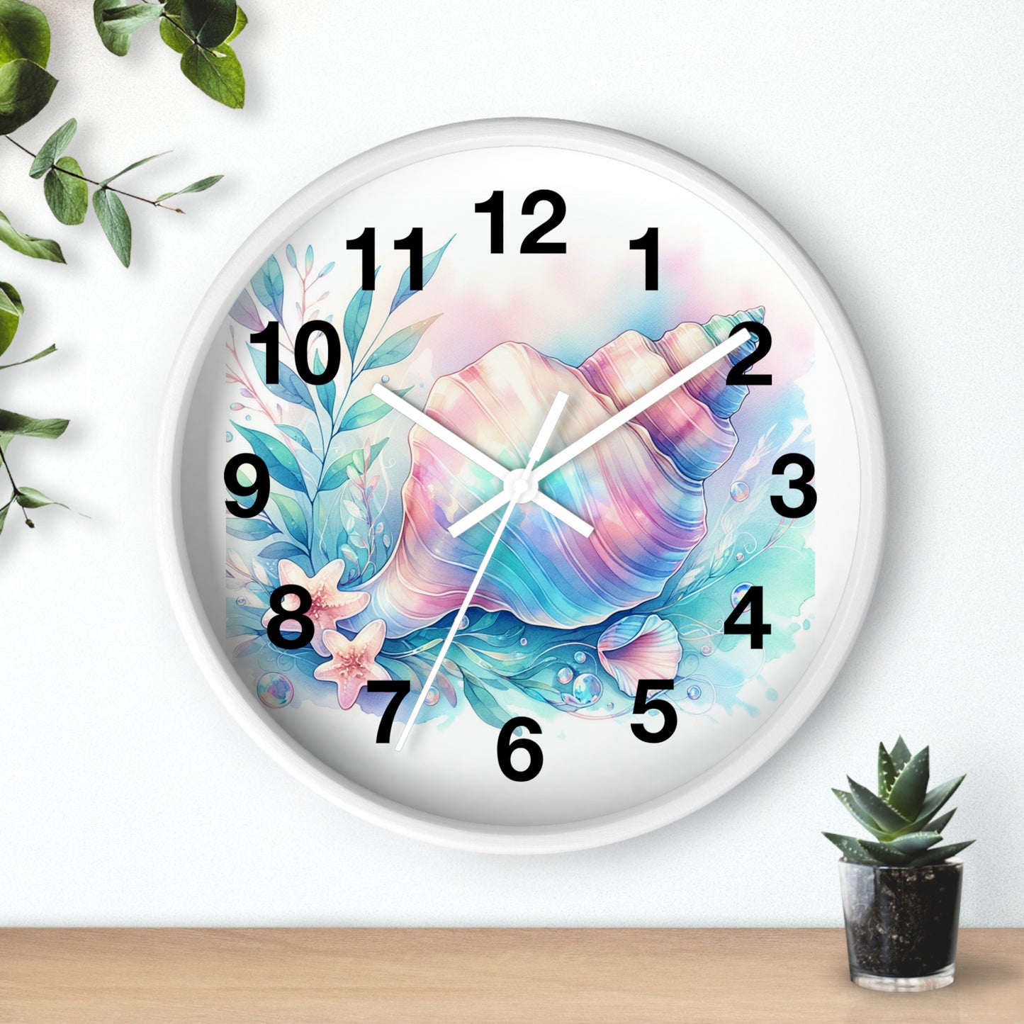 Seashell Pastel Wall Clock — Beachy Coastal Home Decor