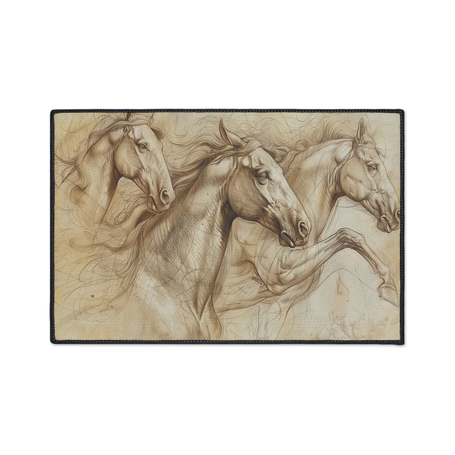 Galloping Horses Heavy Duty Floor Mat — Rustic Equestrian Rug for Entryway, Stable, Garage