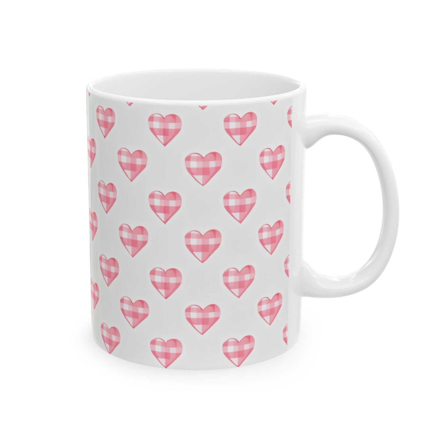 Pink Gingham Heart Ceramic Mug (11oz & 15oz)