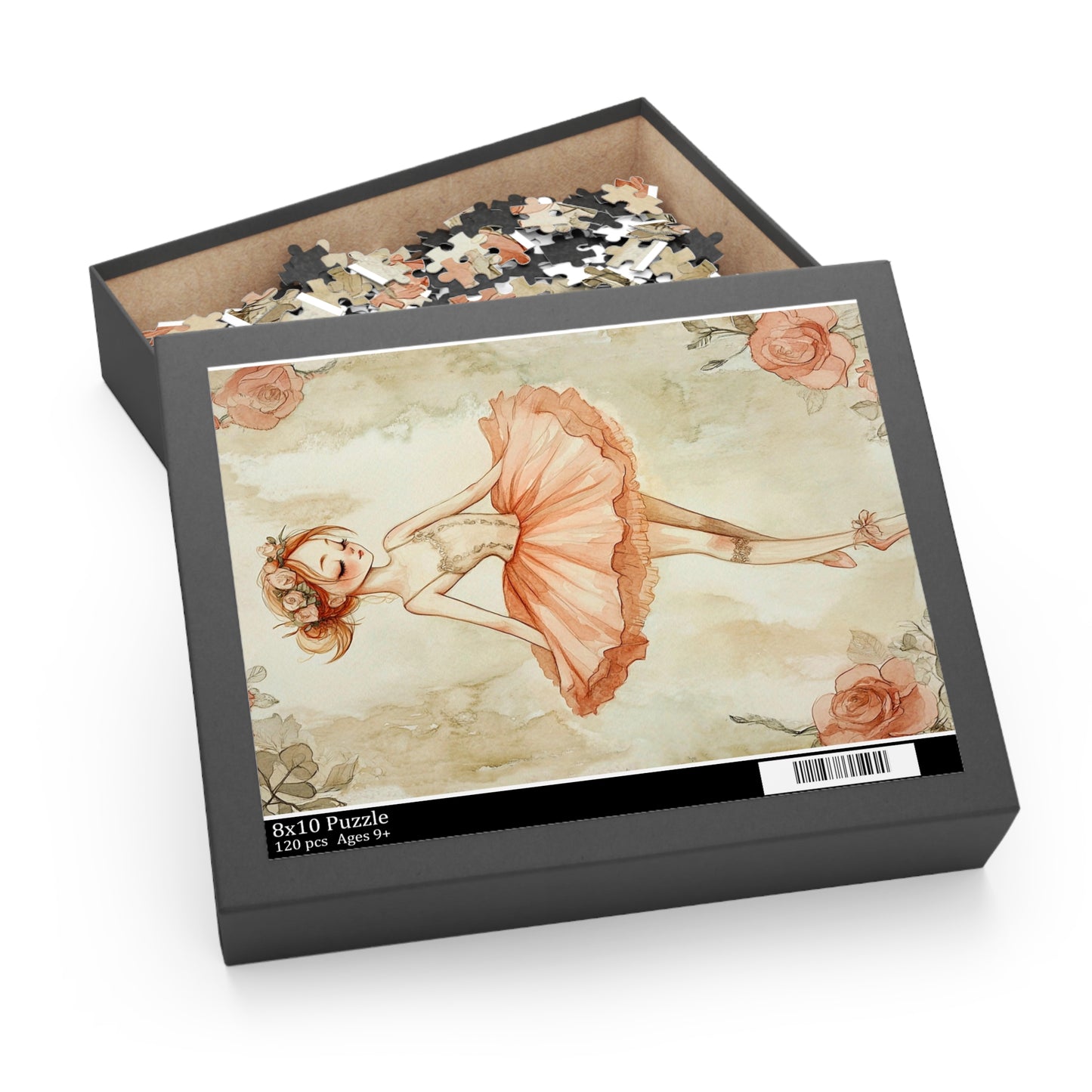 Ballerina Floral Jigsaw Puzzle — Vintage Rose Dance (120/252/500pc)