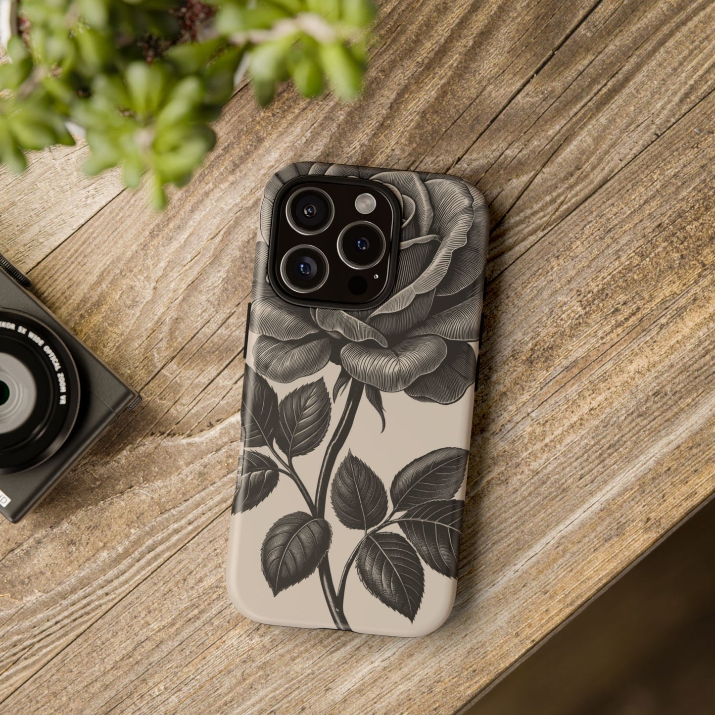 Black Rose Phone Case, Tough Cases with Floral Design, Elegant Tech Accessory, Gift for Flower Lovers, Stylish Protection