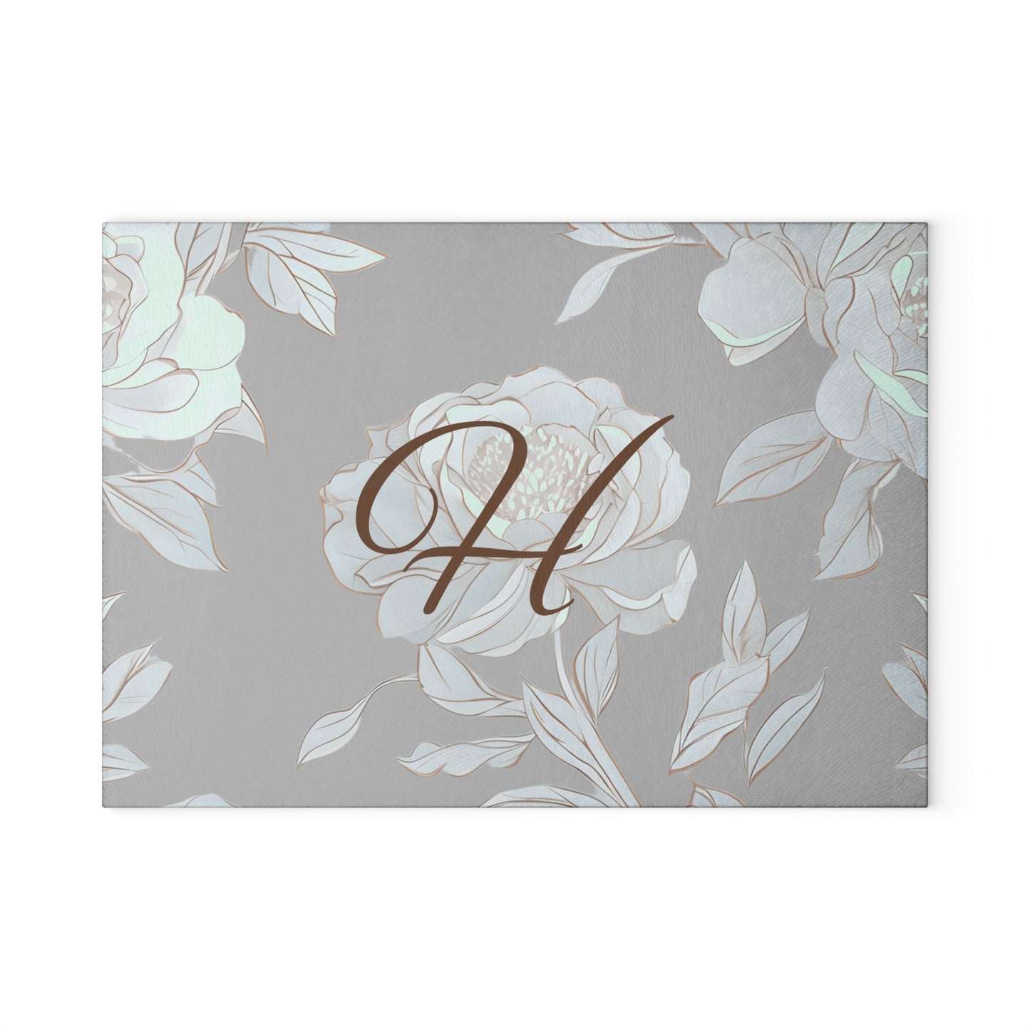 Personalized Floral Glass Cutting Board with Initials Letter H