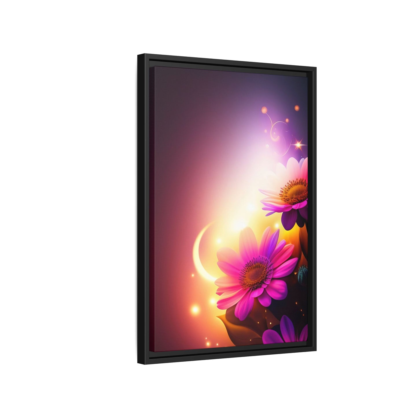 Framed Floral Canvas Art — Pink Daisies Sunset Wall Print
