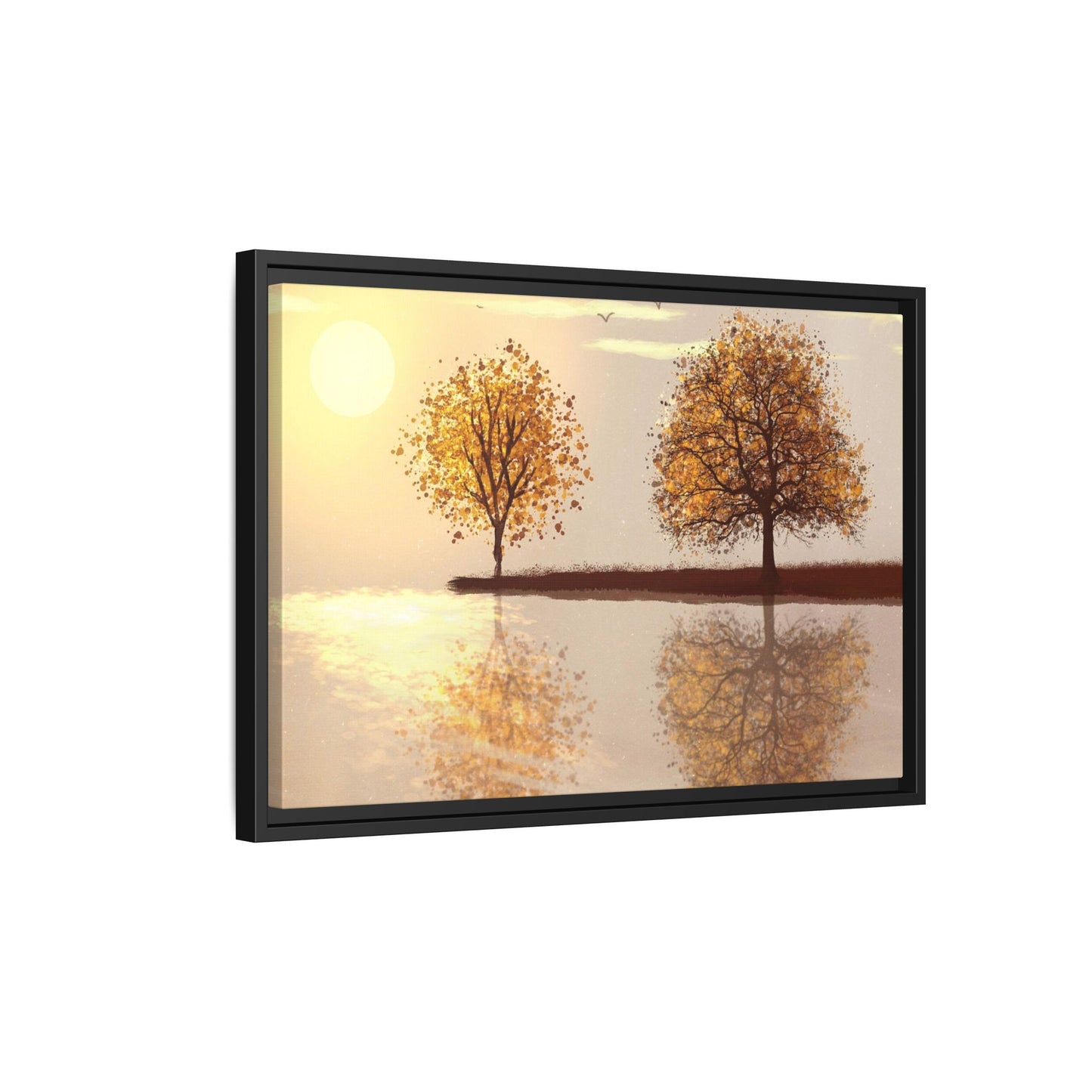Framed Matte Canvas Wall Art — Golden Autumn Trees Reflection