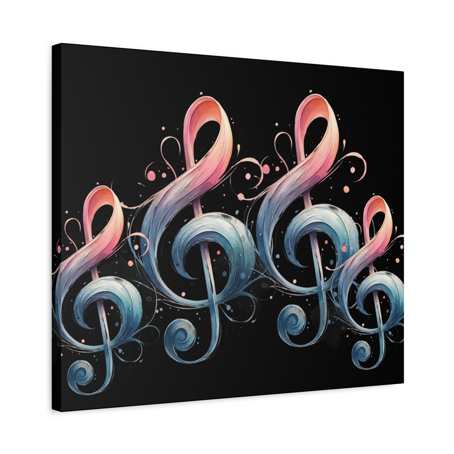 Musical Treble Clef Canvas Wall Art — Pastel Ribbon Notes on Black