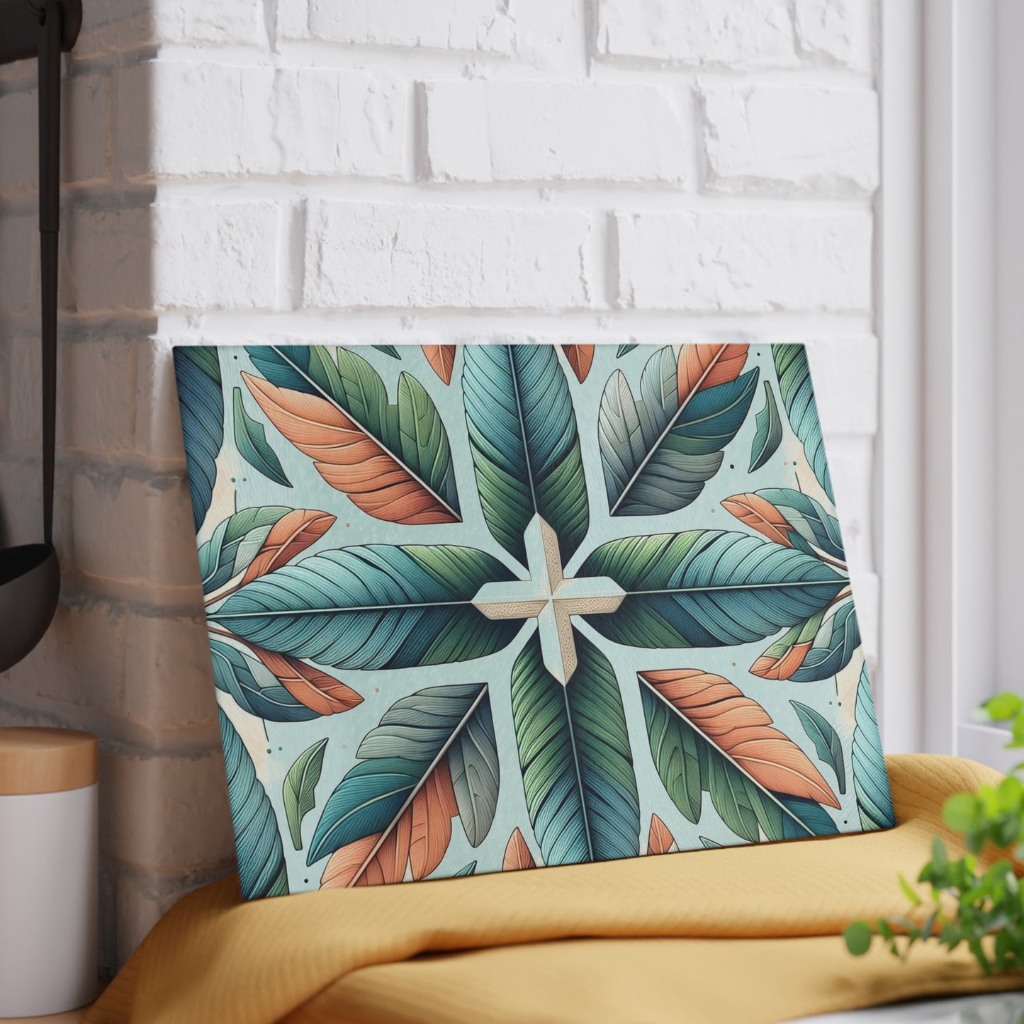 Tropical Leaf Glass Cutting Board — Decorative Kitchen Chopping Board
