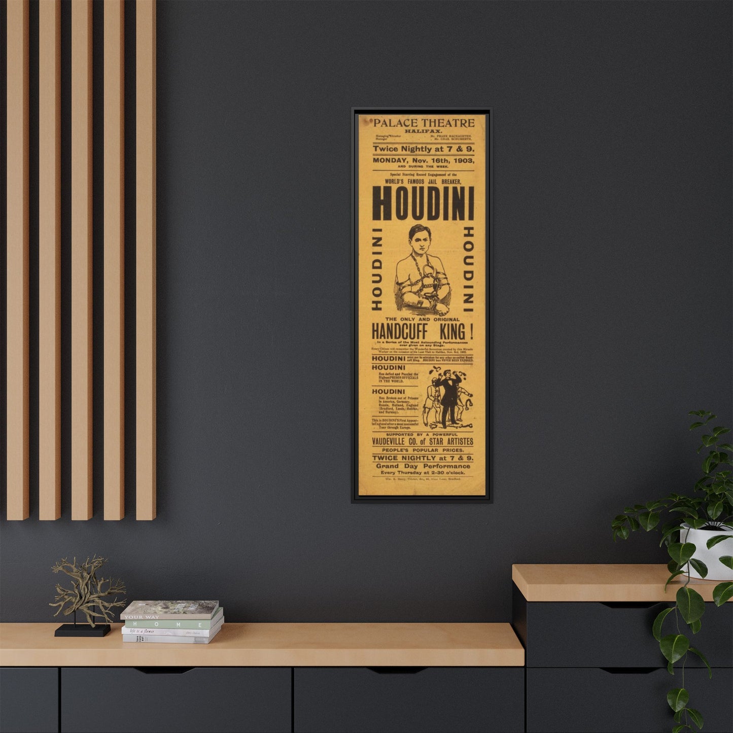 Houdini Vintage Poster Matte Canvas Print (Framed)