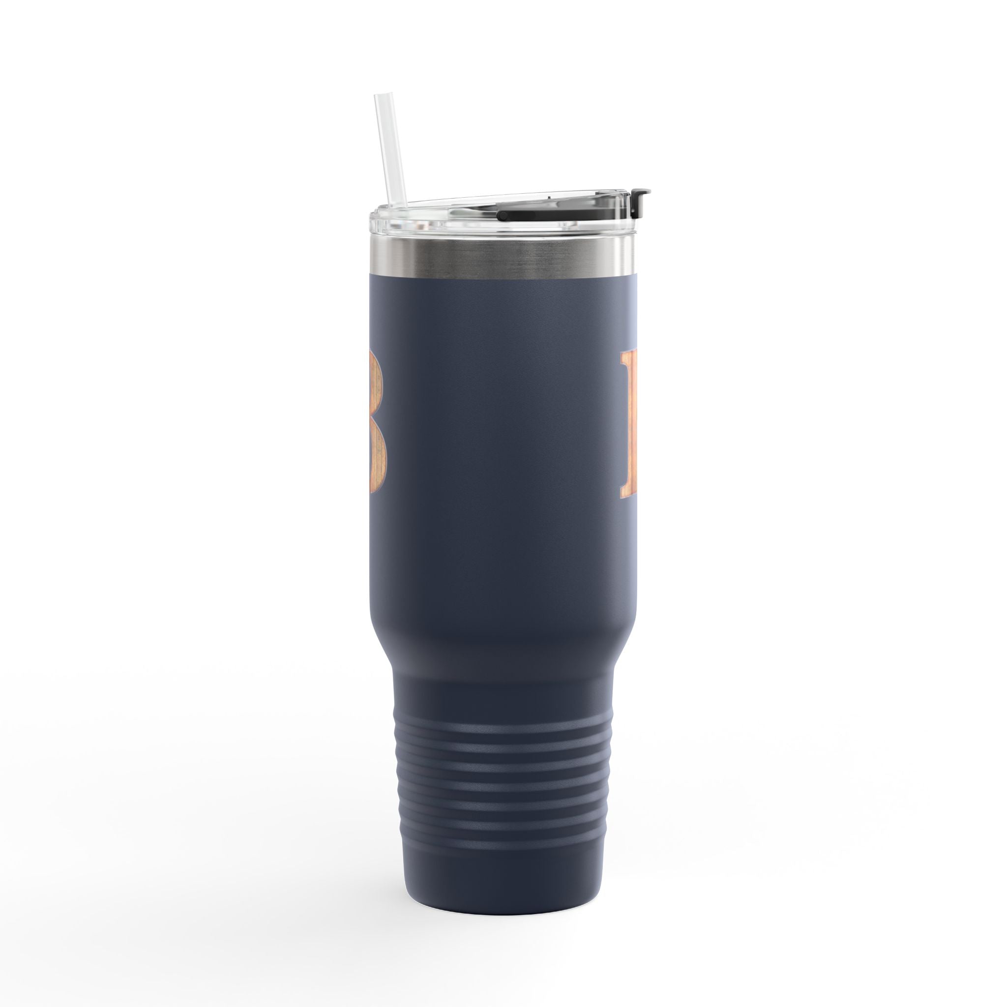 40oz Insulated Travel Mug with Rustic Wood Monogram — Letter B