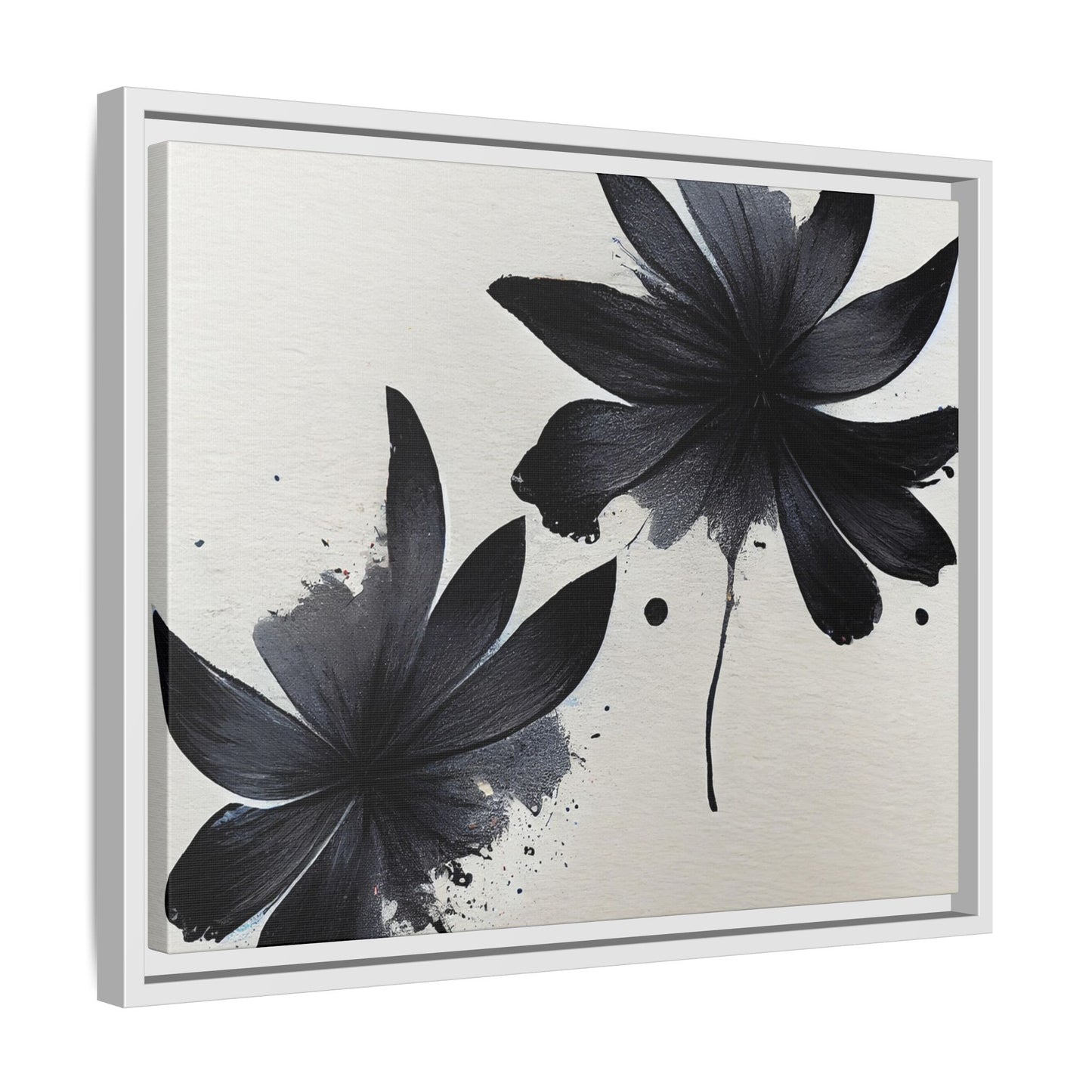 Framed Black Floral Matte Canvas Wall Art — Monochrome Botanical Print