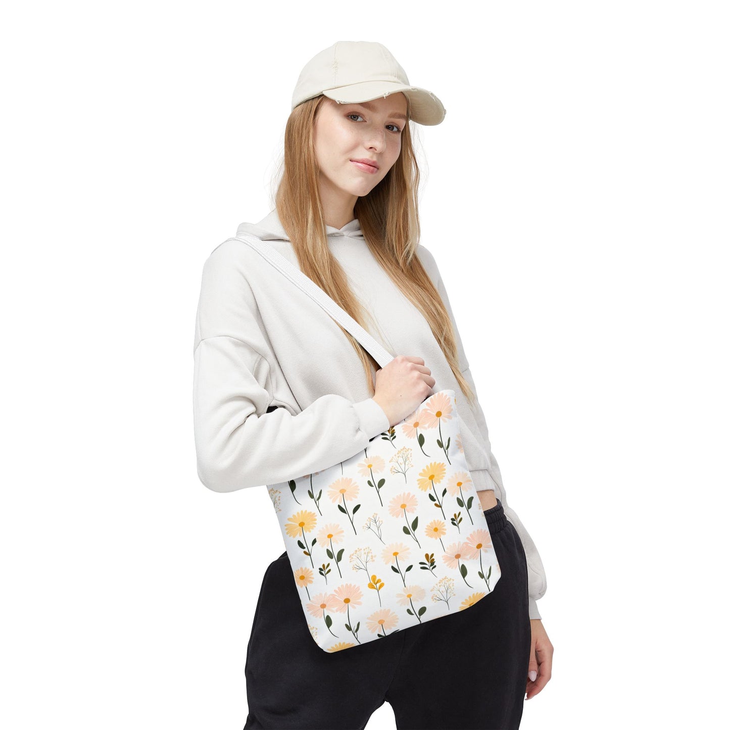 Floral Daisy Pattern Tote Bag — Pastel Spring Flowers All-Over Print