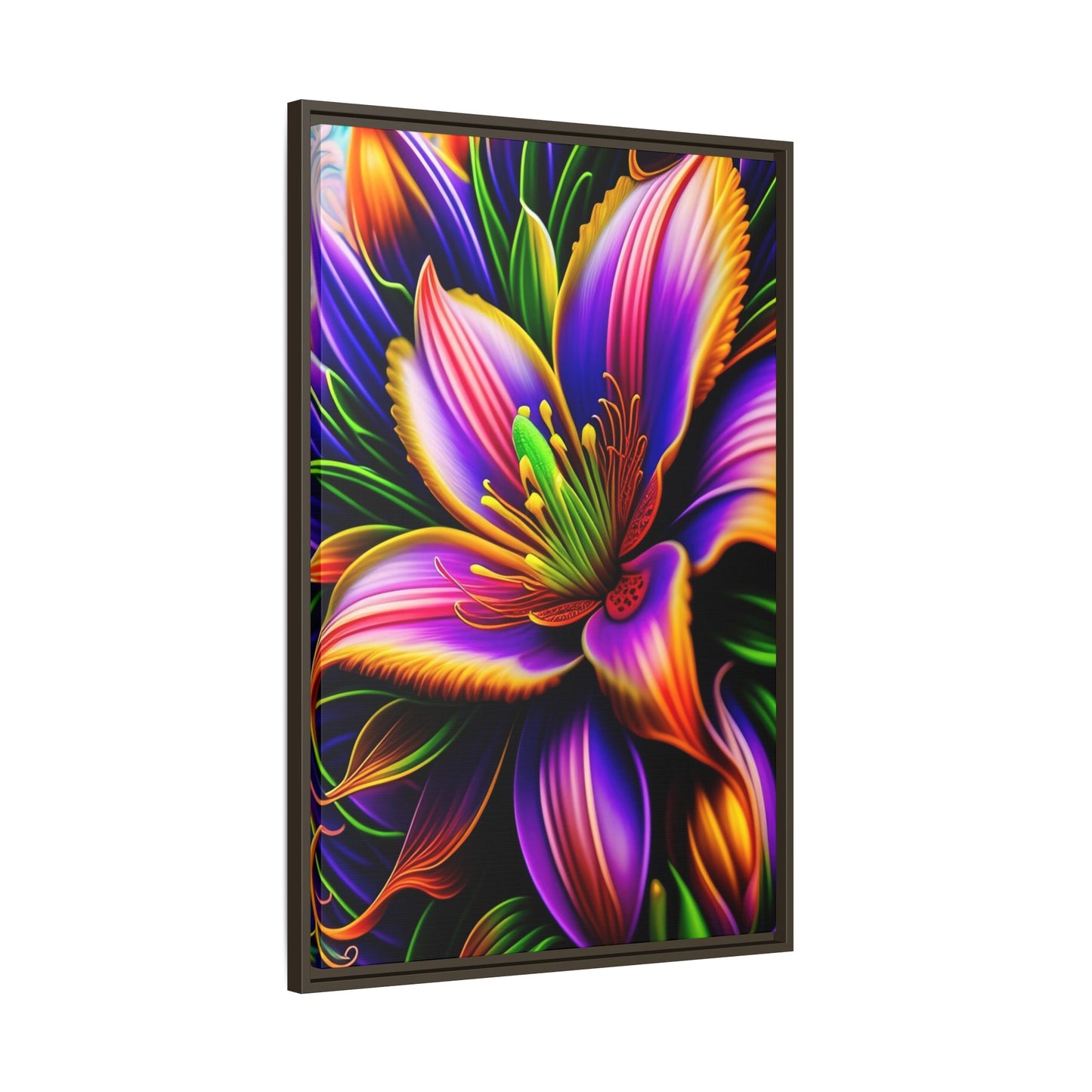 Vibrant Neon Floral Matte Canvas Print — Framed Wall Art