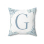 Monogram 'G' Floral Square Pillow – Blue Watercolor Initial Throw Pillow