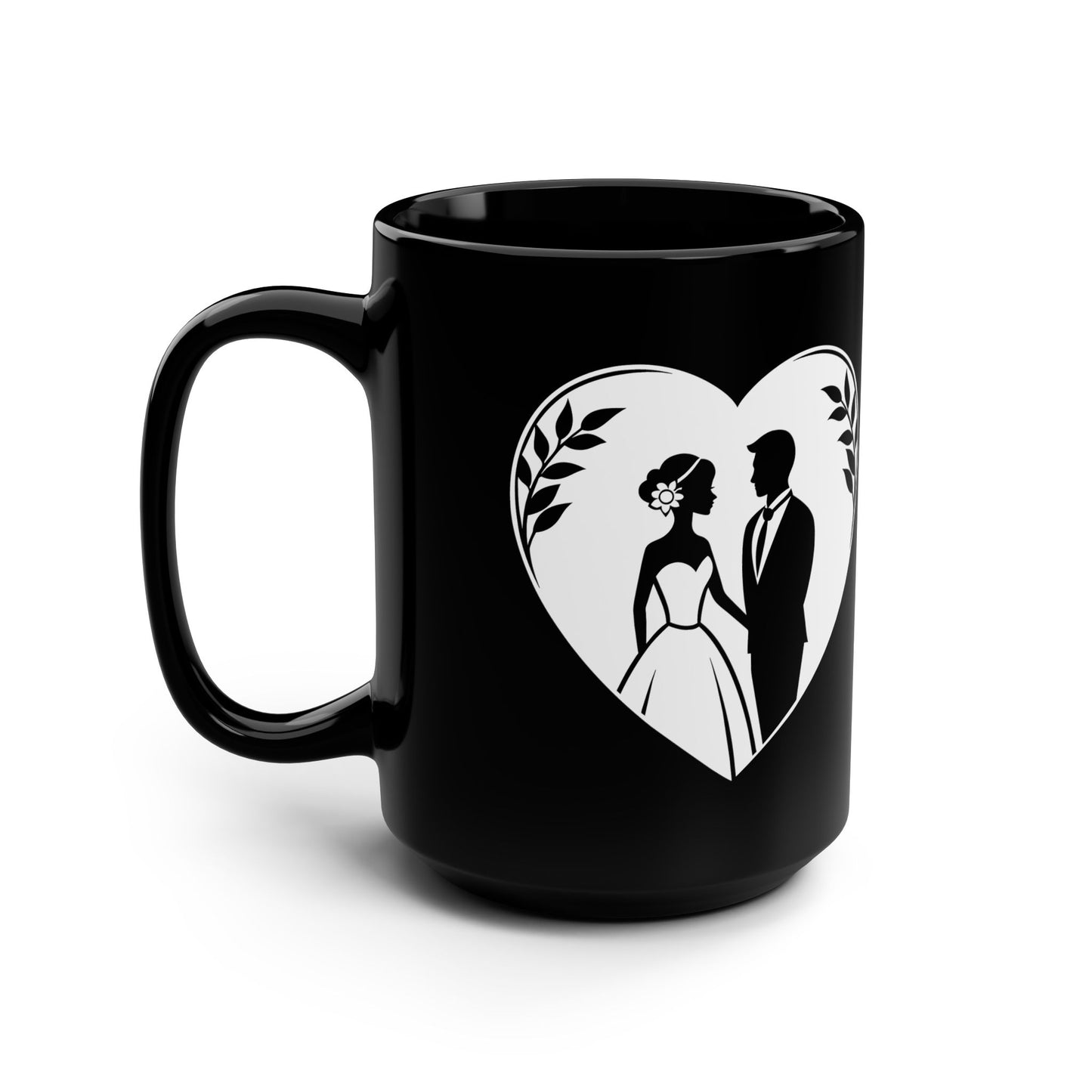 Wedding Couple Heart Black Mug — 15oz Brides & Grooms Coffee Cup