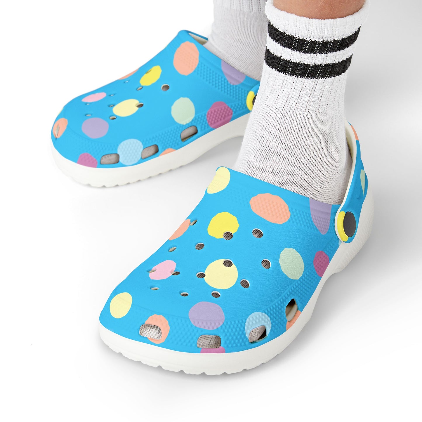 Kids Blue Polka Dot EVA Foam Clogs – Colorful Bubble Print Slip-On Shoes