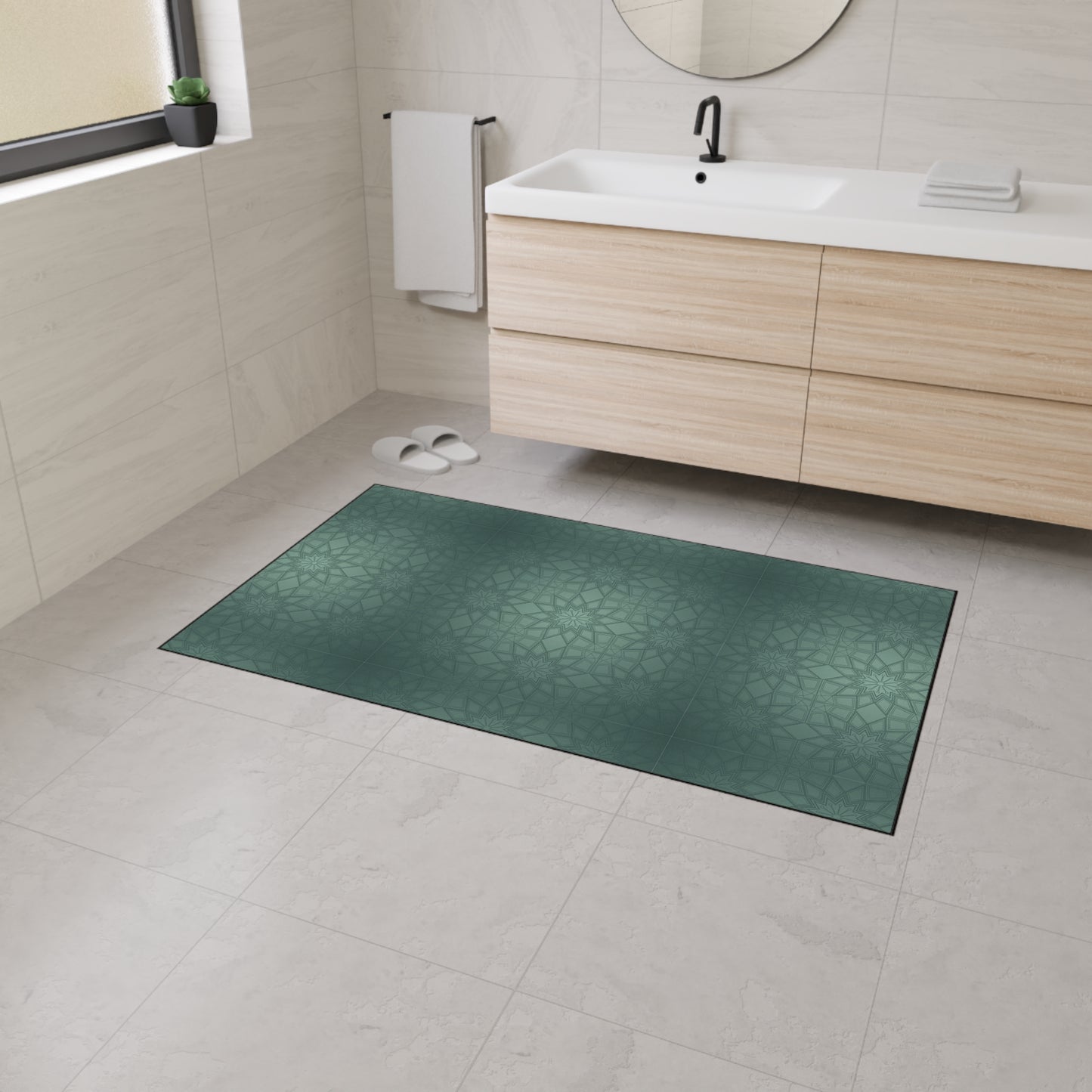 Heavy-Duty Floor Mat — Teal Geometric Anti-Fatigue Rug for Kitchen & Garage
