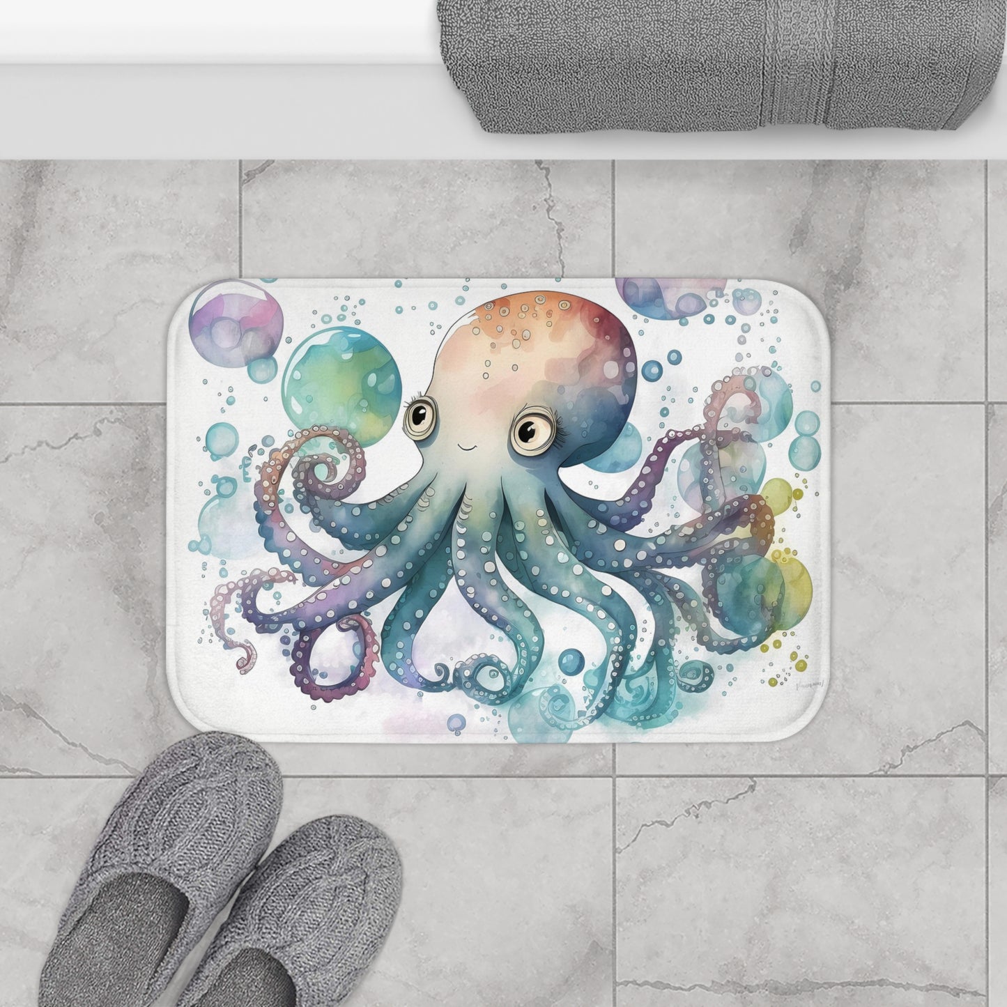 Cute Octopus Bath Mat - Ocean Decor, Nautical Bathroom