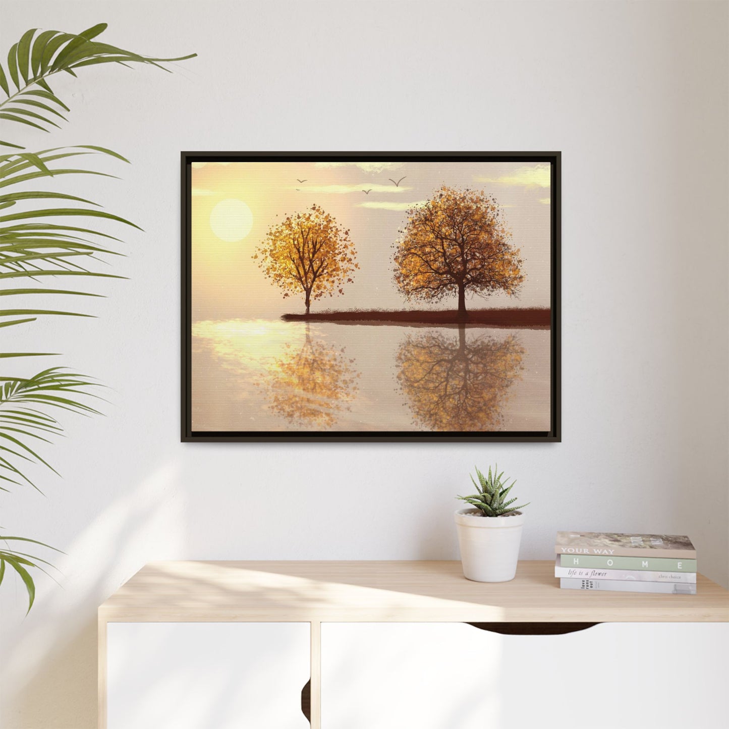 Framed Matte Canvas Wall Art — Golden Autumn Trees Reflection