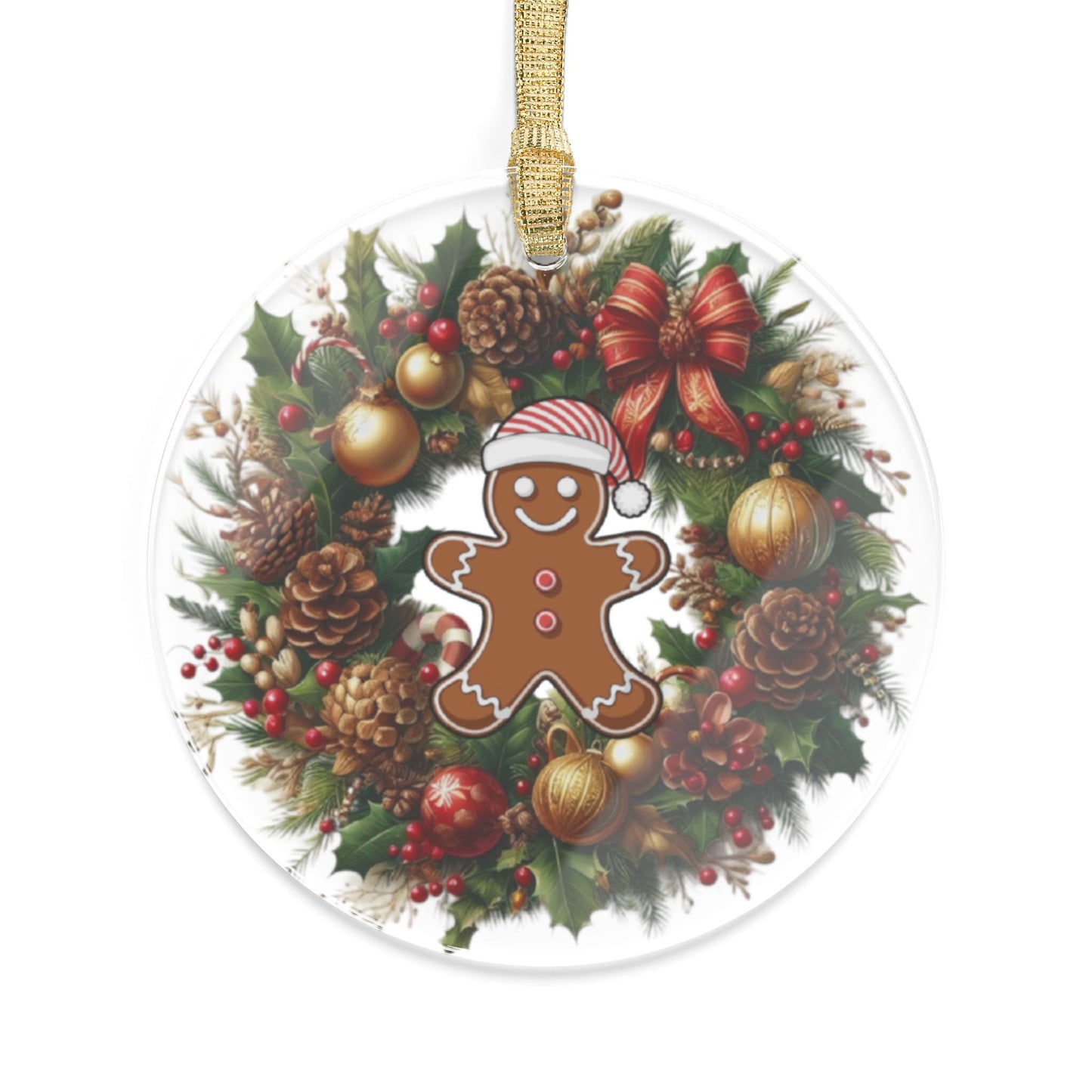Gingerbread Wreath Acrylic Ornament – Cute Holiday Christmas Tree Decor