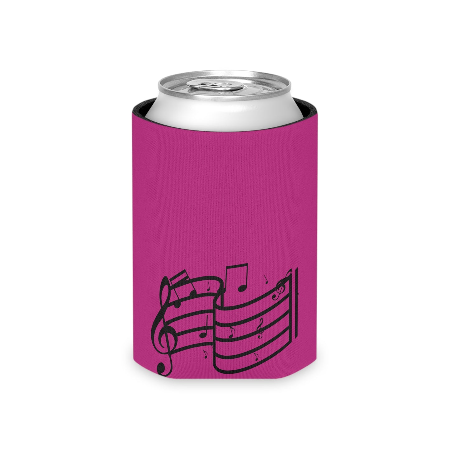 Musical Notes Can Cooler – Pink Neoprene Beverage Koozie for Music Lovers