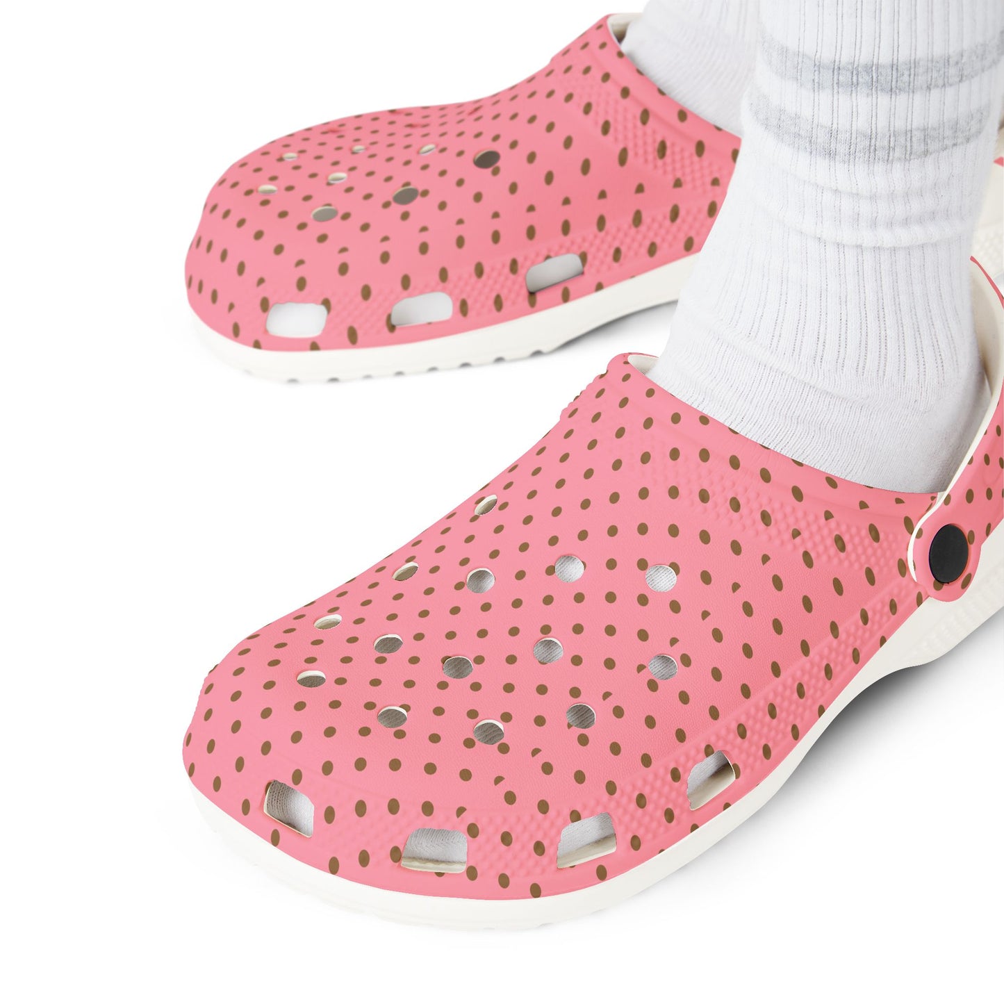 Pink Polka Dot EVA Foam Clogs — Lightweight Slip-On Garden Shoes