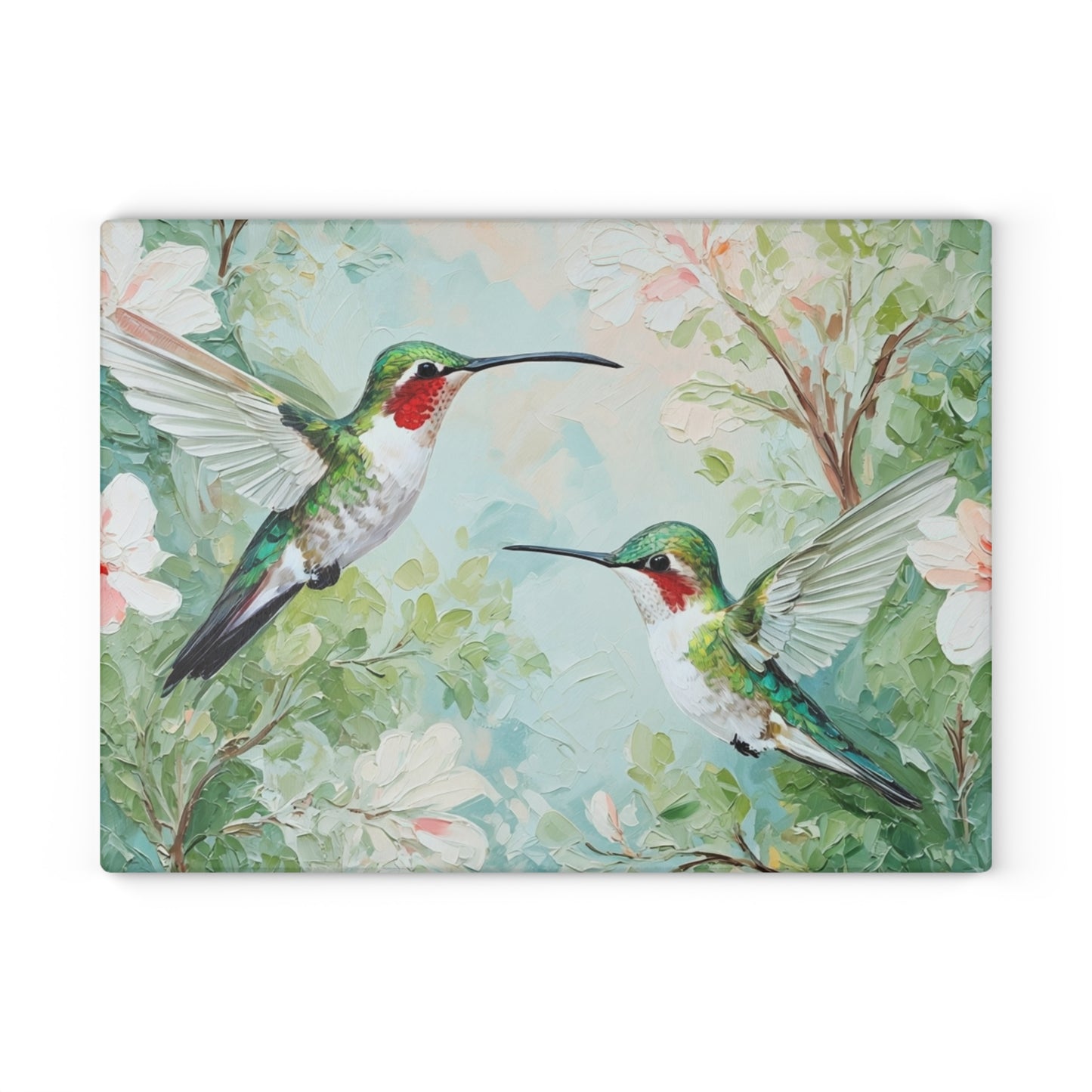 Hummingbird Glass Cutting Board – Floral Kitchen Art Serving Board