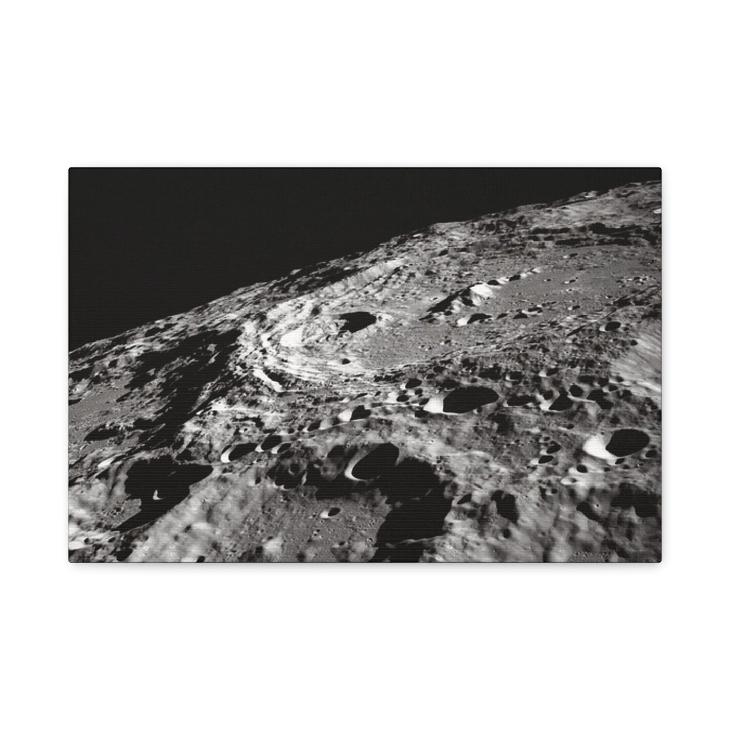 Lunar Surface Matte Canvas Print — Black & White Moon Crater Wall Art
