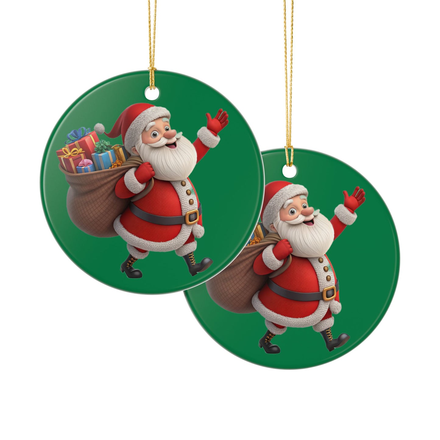 Santa Claus Ceramic Ornament – Double-Sided Christmas Tree Decoration