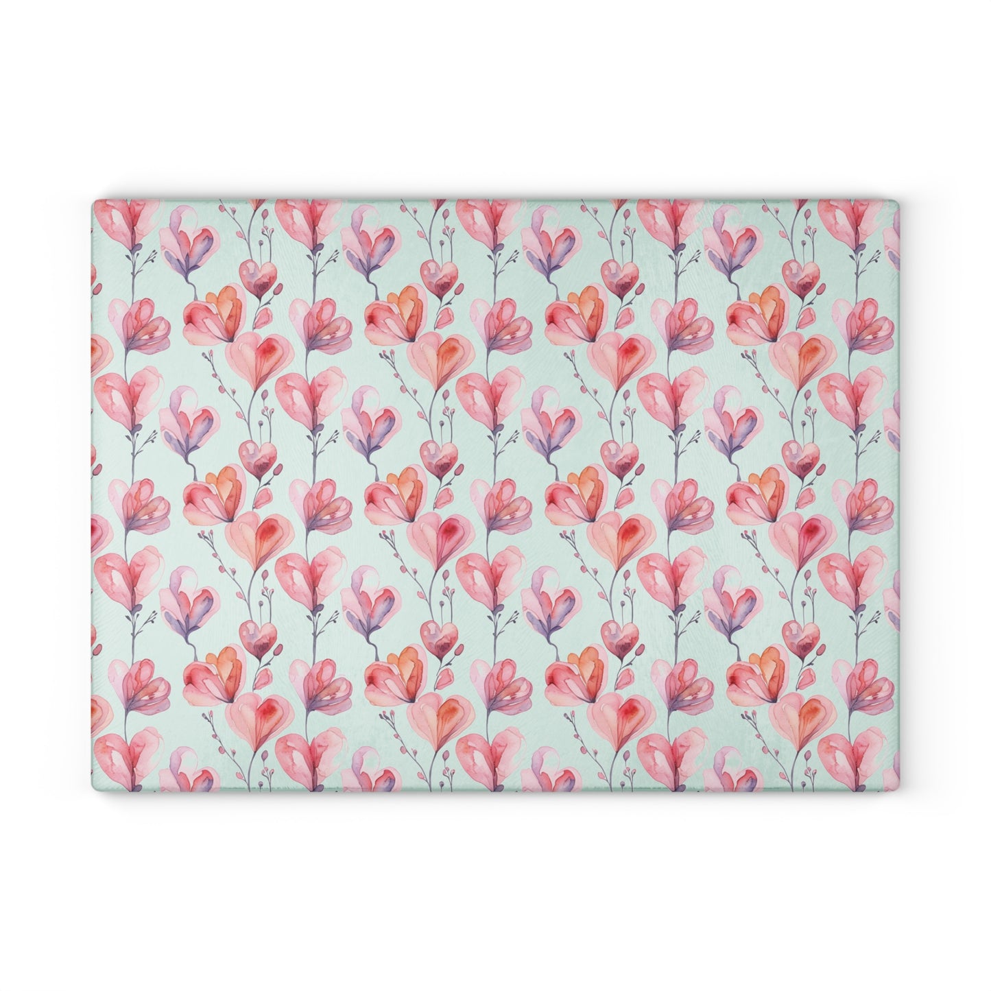 Floral Watercolor Glass Cutting Board — Pink Tulip Pattern