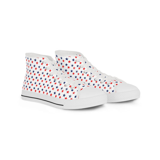 Patriotic Star-Printed High Top Sneakers for Men, Trendy Canvas Sneakers, Casual Footwear, Summer Style, 4th of July Shoes, Gift for Him
