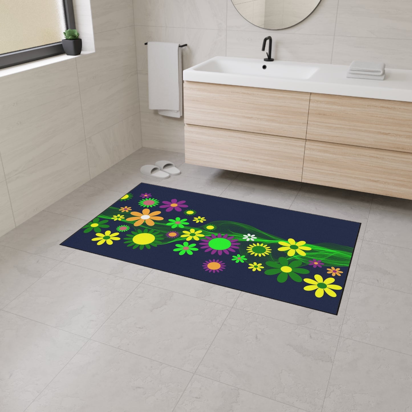 Floral Neon Wave Floor Mat — Heavy-Duty Non-Slip Entry Rug