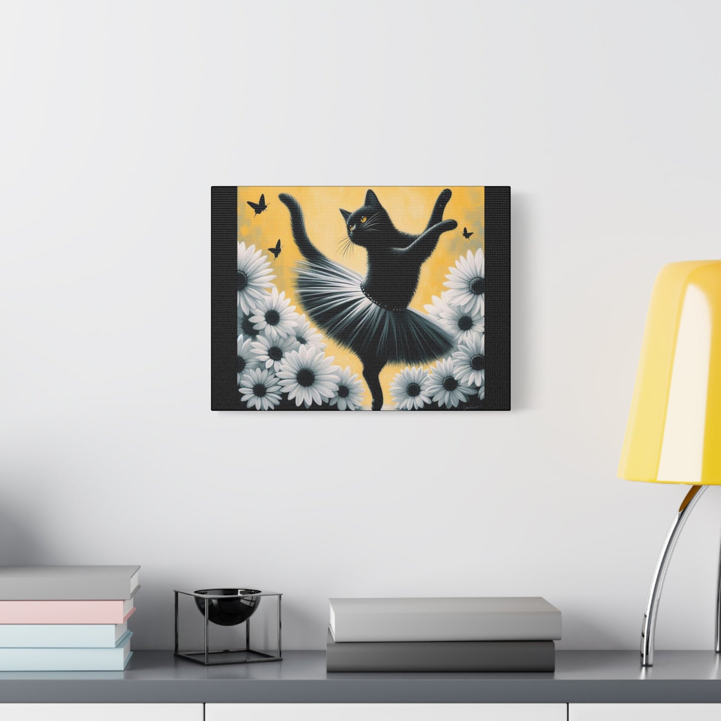 Ballet Black Cat Canvas Print — Whimsical Cat Ballerina Wall Art